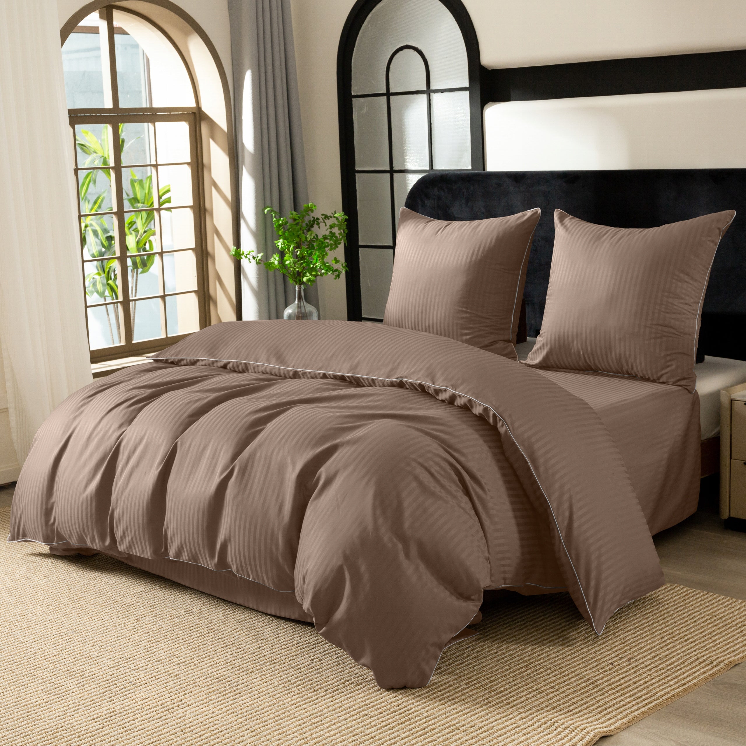 Bedding 140x200 Adamaszek in Belts 1 cm with Ribbon Brown Thick Luxury Brand Cotton world