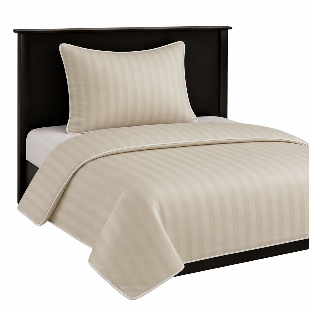 Bedding 140x200 SINGLE COLOR TRIMMED PIPING damask WAR beige+white