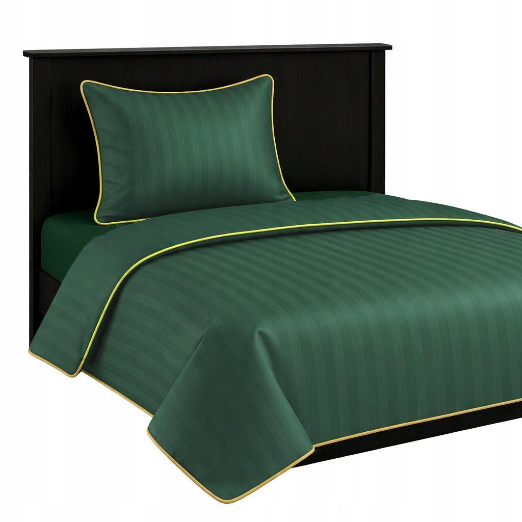 Bedding 140x200 SINGLE COLOR TRIMMED WITH PIPING damask WAR green + gold