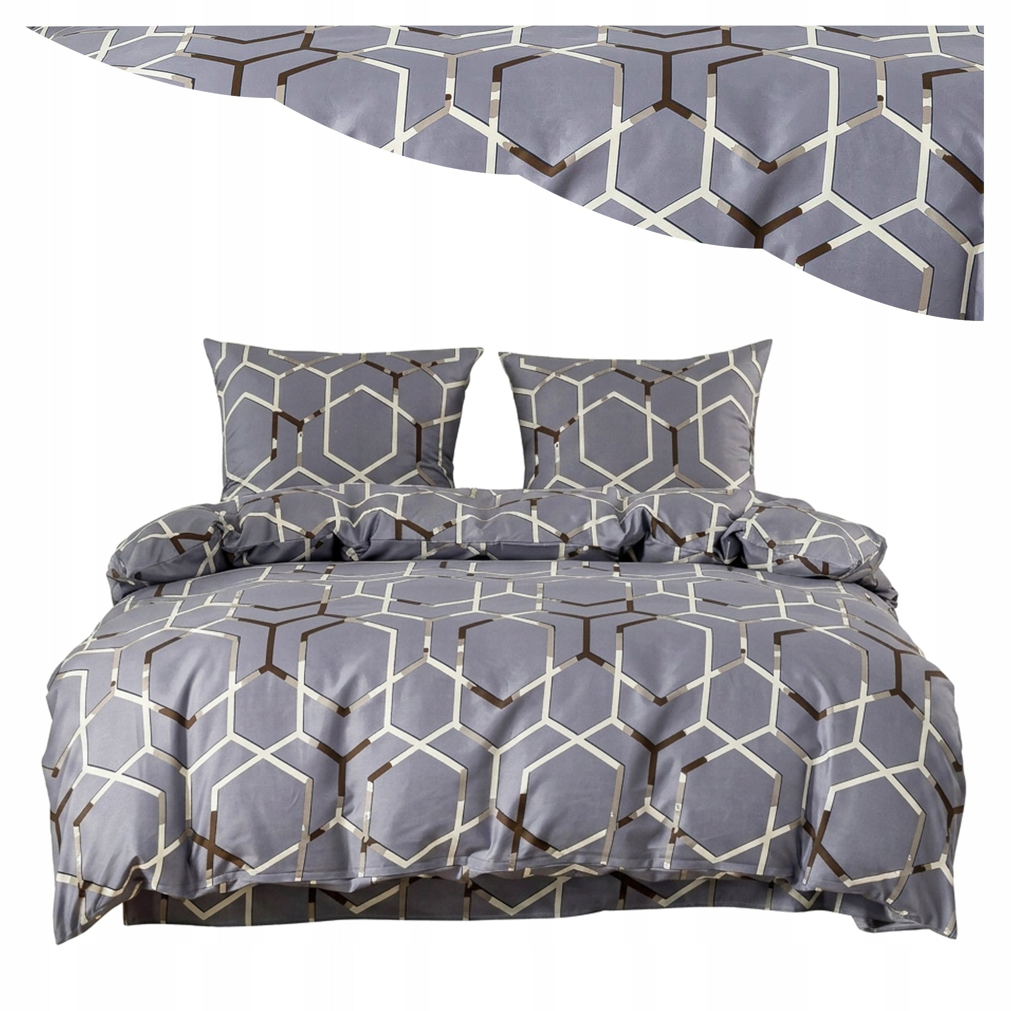 Bedding 160x200 Bedding Set 3-Piece 3D Grey Gold Multiple Patterns