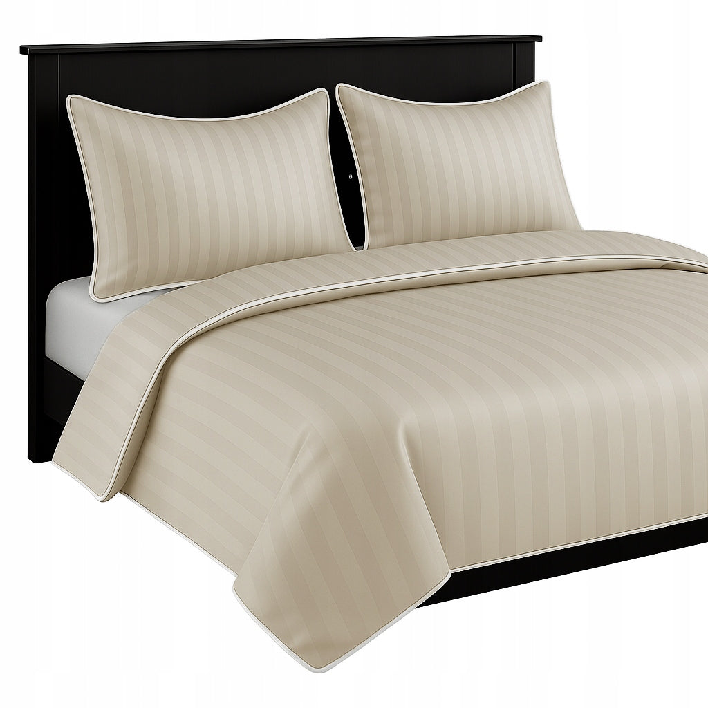 Bedding 160x200 SINGLE COLOR TRIMMED PIPING damask WAR beige+white