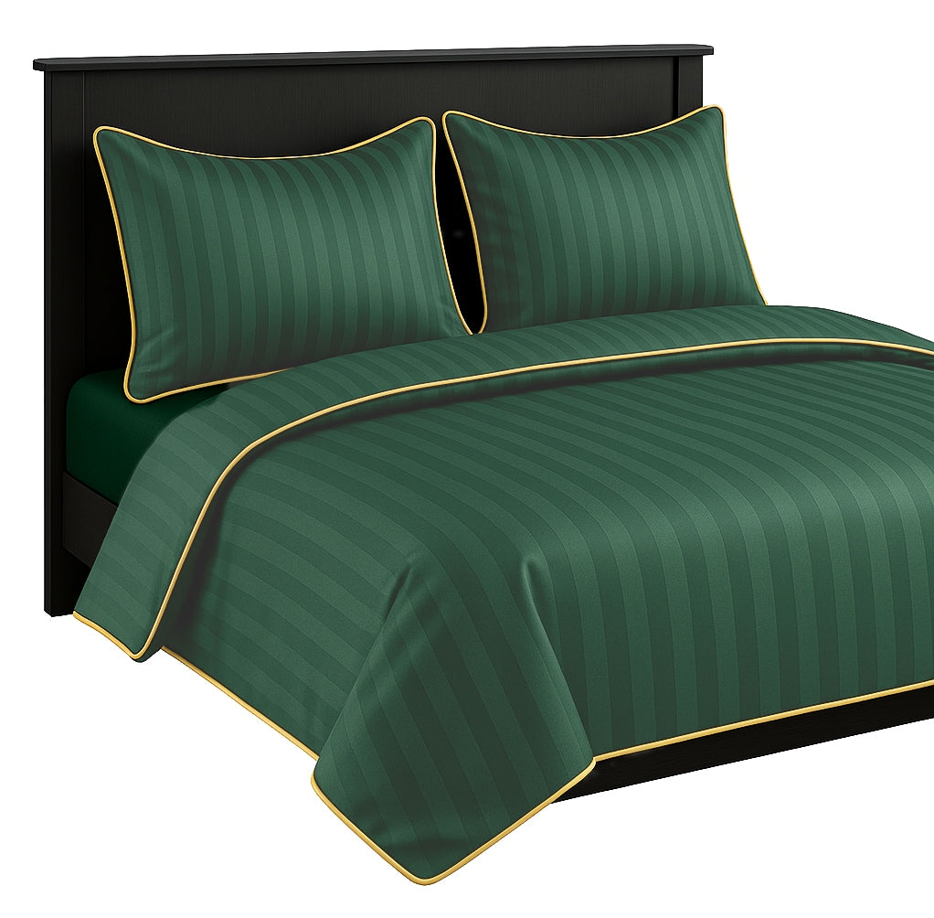 Bedding 160x200 SINGLE COLOR TRIMMED PIPING damask green + gold