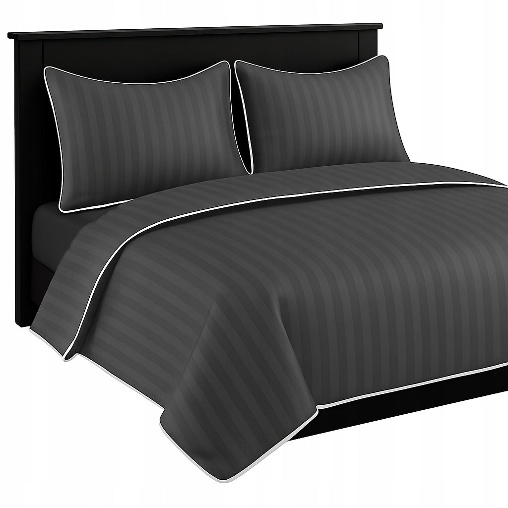 Bedding 160x200 SINGLE COLOR TRIMMED WITH PIPING damask WAR graphite + white