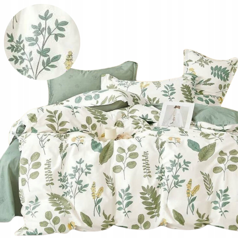 Bedding 160x200 cotton 100% natural pillowcase set pattern in leaves