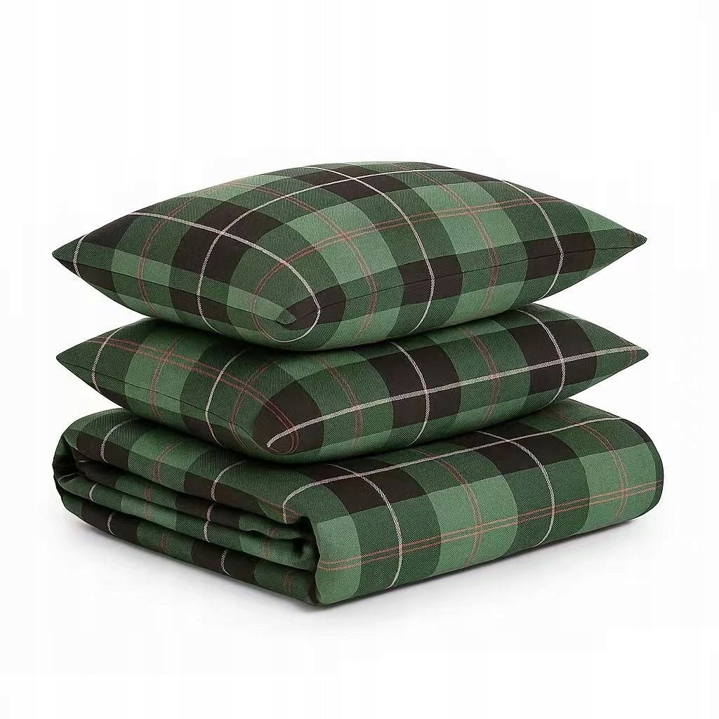 Bedding 160x200 cotton natural pillowcase set pattern lattice green