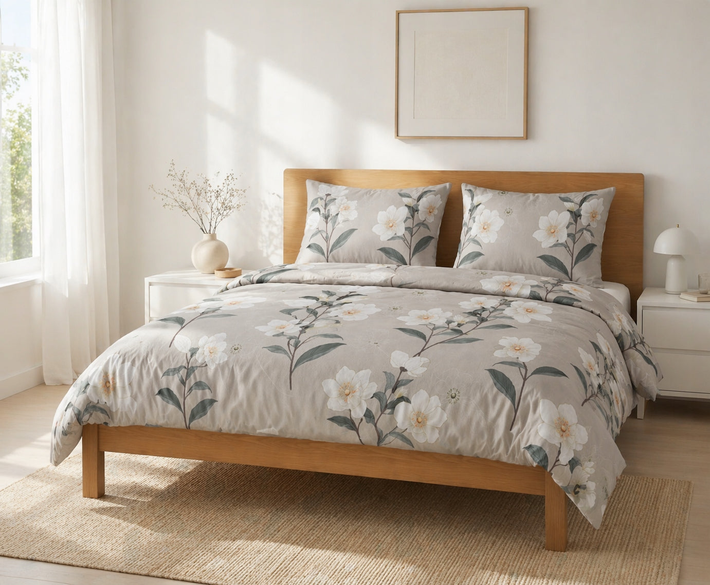 Bedding 160x200 satin cotton grey flowers set 3 el 2x70x80 castle Packaging status original