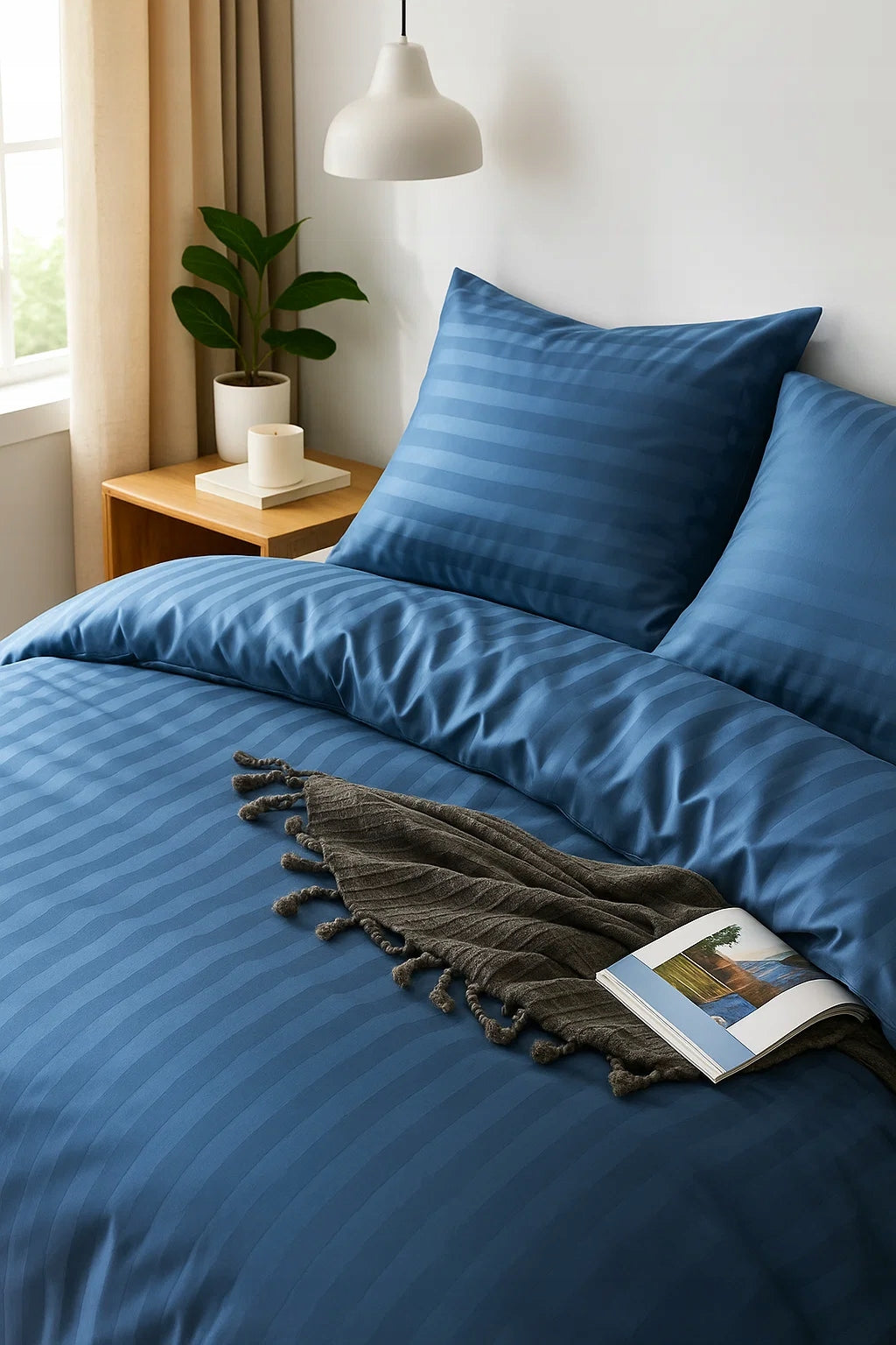 Bedding 160x200 striped damask hotel satin set blue Packaging status original