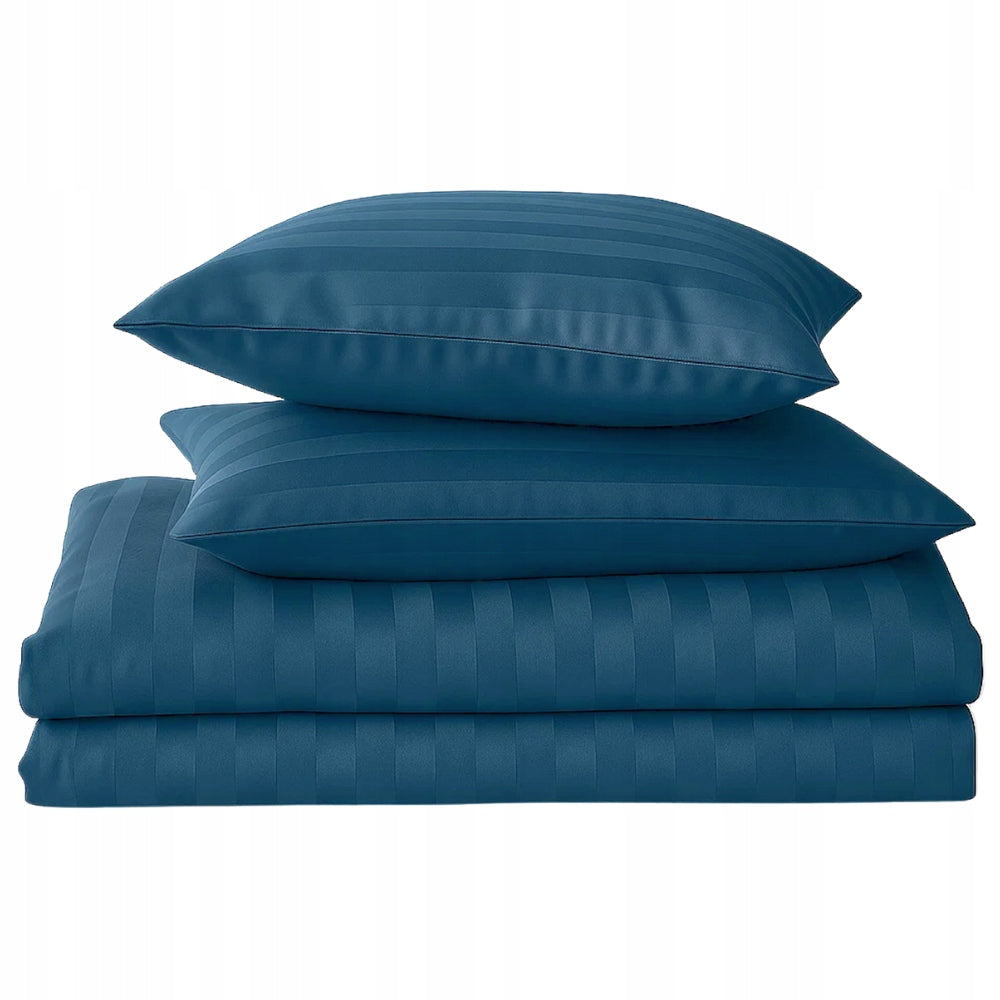 Bedding 160x200 striped damask hotel satin set blue
