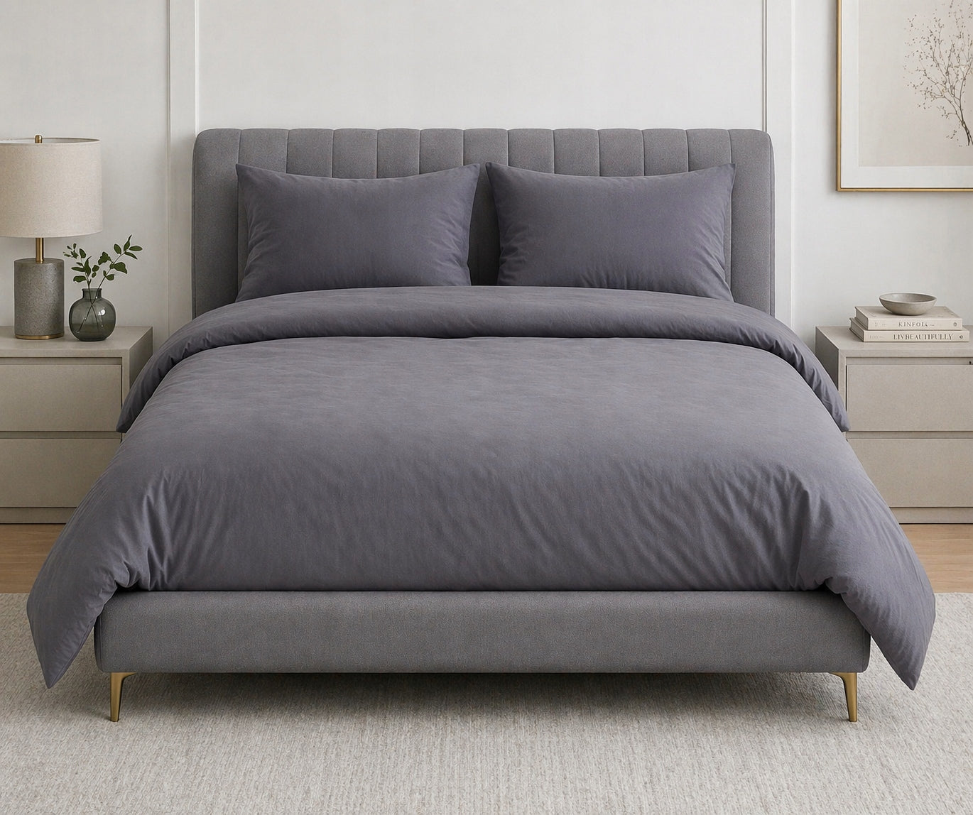 Bedding 220x200 Satin Cotton Grey 2x70x80 Luxury Packaging status original