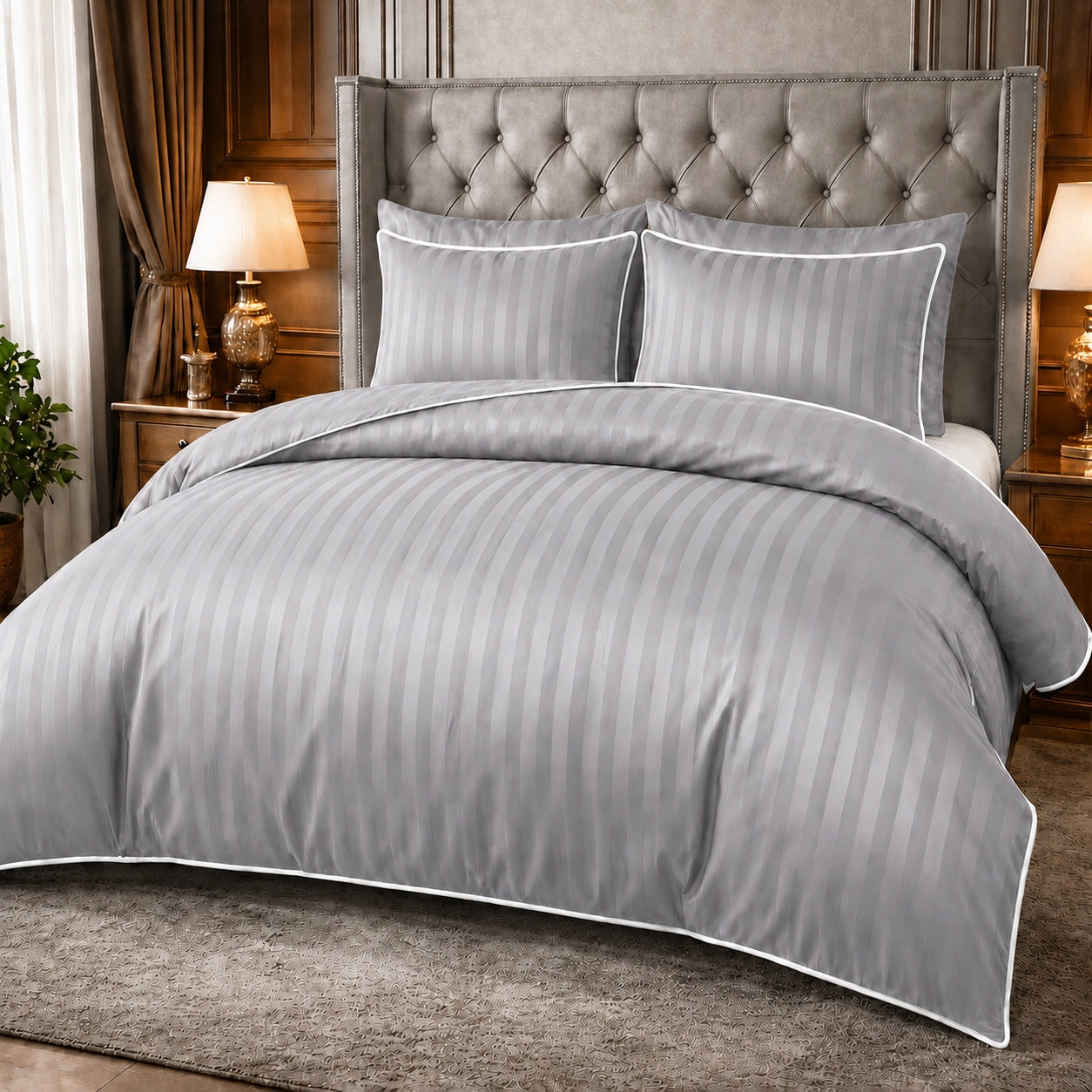 Bedding Grey with White Ribbon Adamaszek Premium 160x200 Hotel Elegance Packaging status original