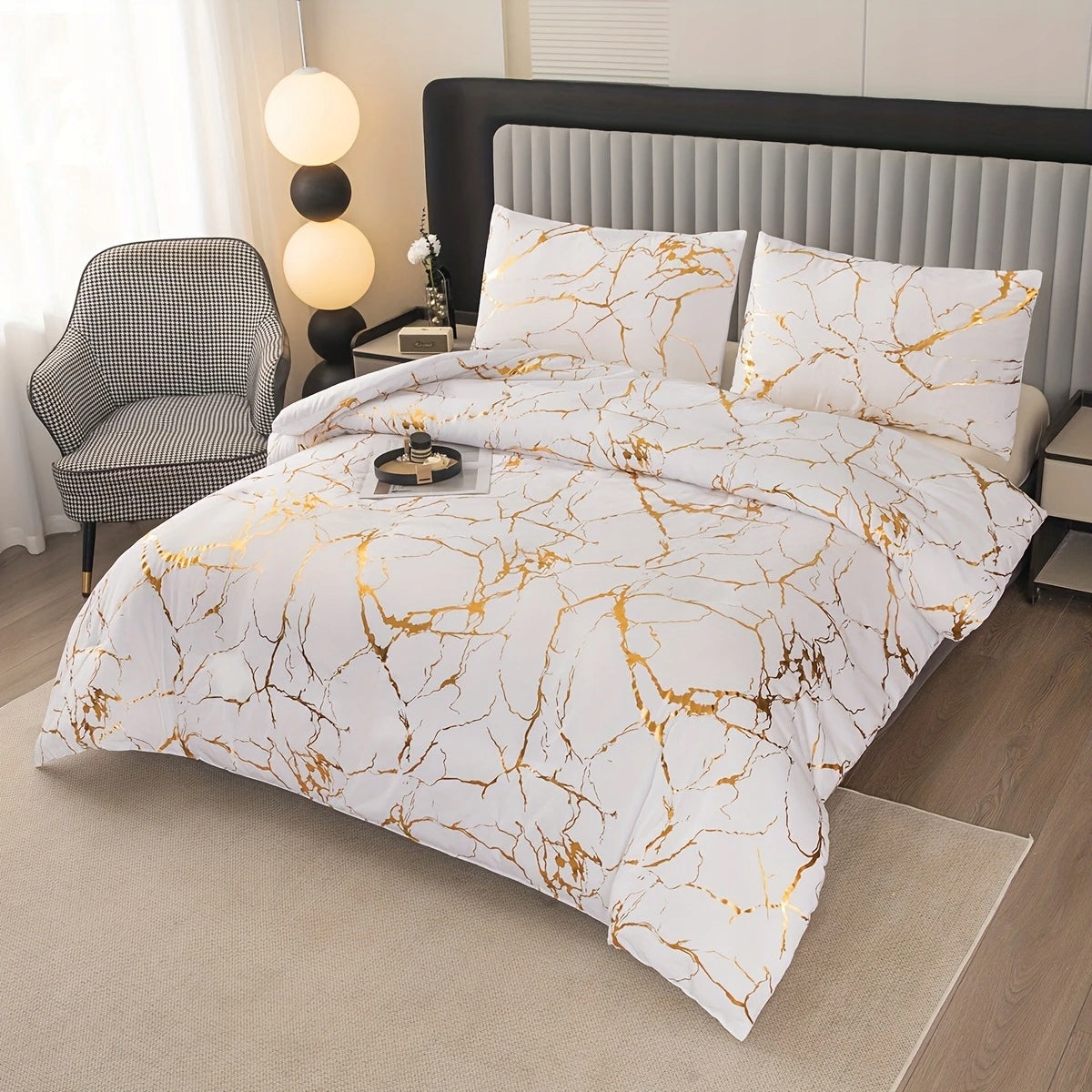 Bedding Marble White Gold Application 160x200 Set Marble Material polyester