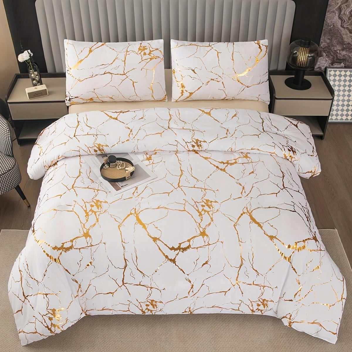 Bedding Marble White Gold Application 160x200 Set Marble Packaging status original