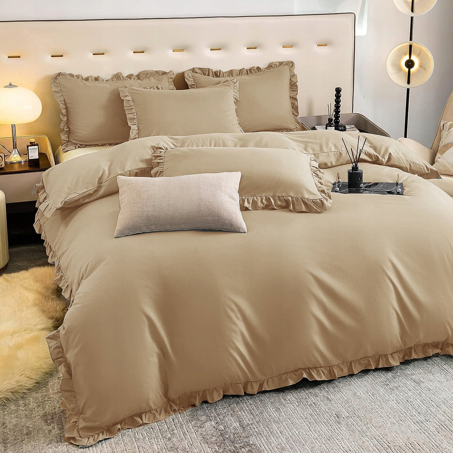 Bedding Set with Falbanka 200x220 Walnut Bedroom Elegant Premium Length of comforter cover 200 cm