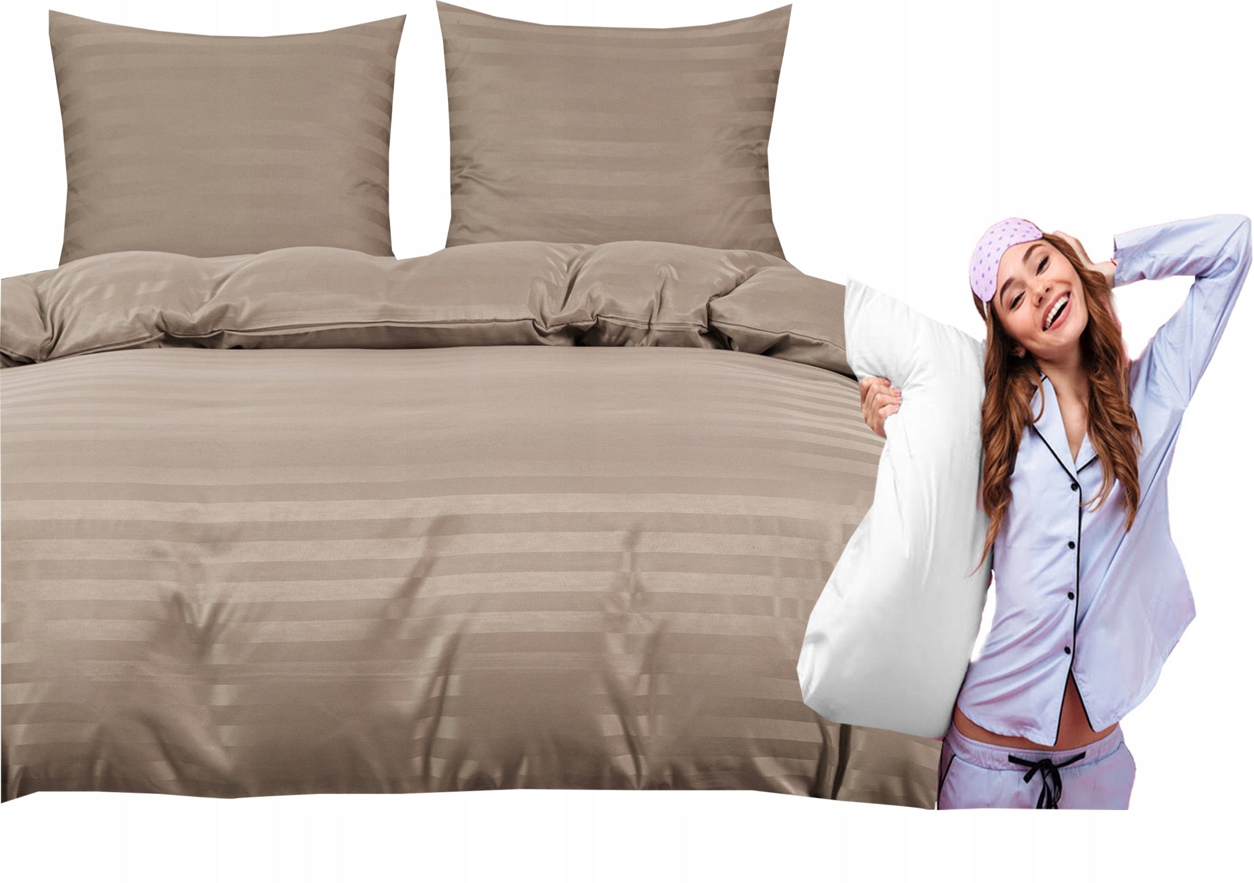 Bedding damask hotel striped 160x200 beige, cappuccino, beige