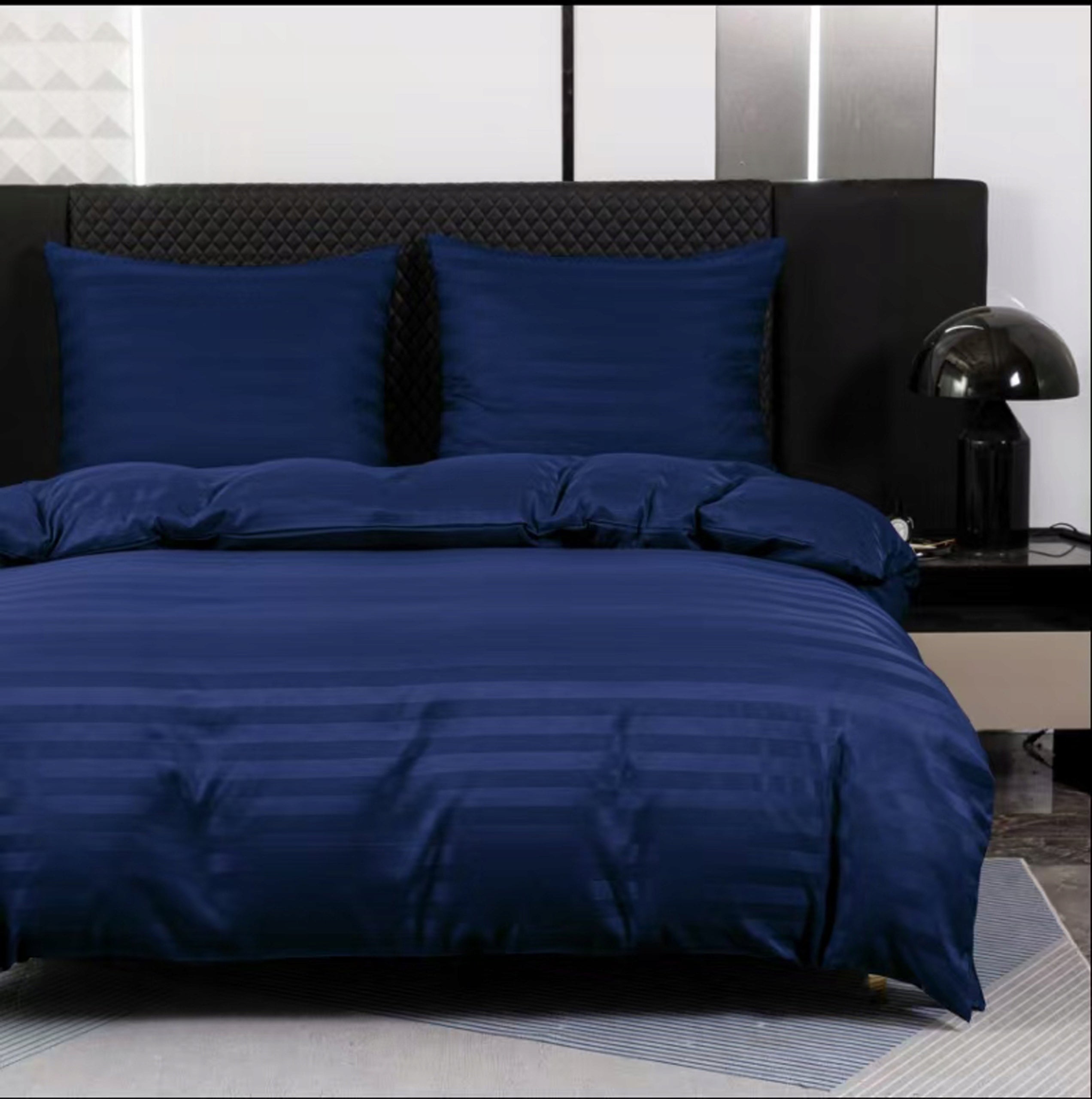 Bedding damask hotel striped 200x220 cobalt indigo navy blue Packaging status original