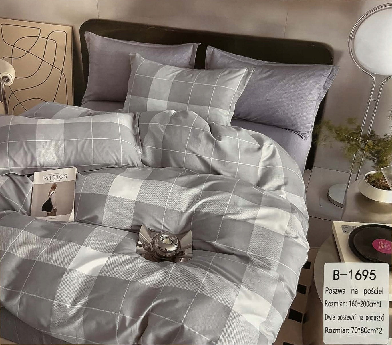 Bedding set 100% cotton Mengtianzi B-1695 grating blue 200x220 3el
