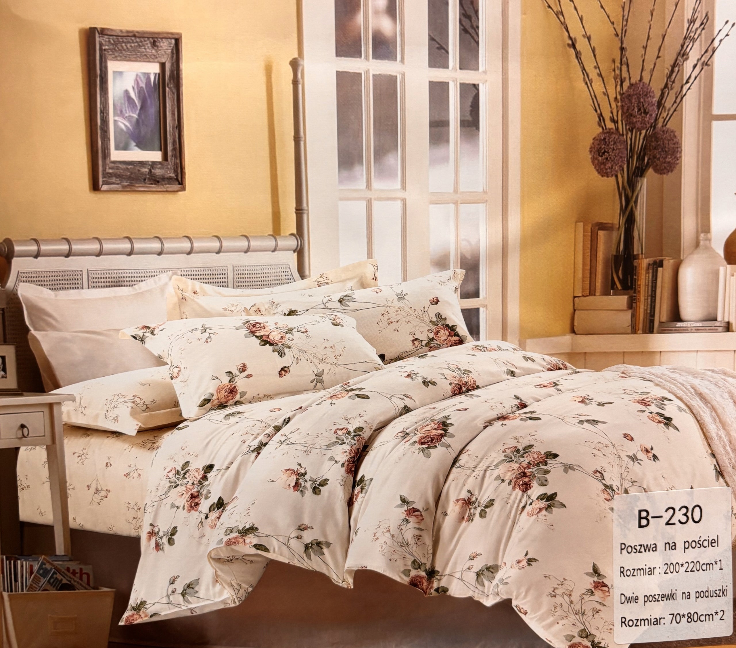 Bedding set 100% cotton Mengtianzi B-230 white with flowers 200x220 3el