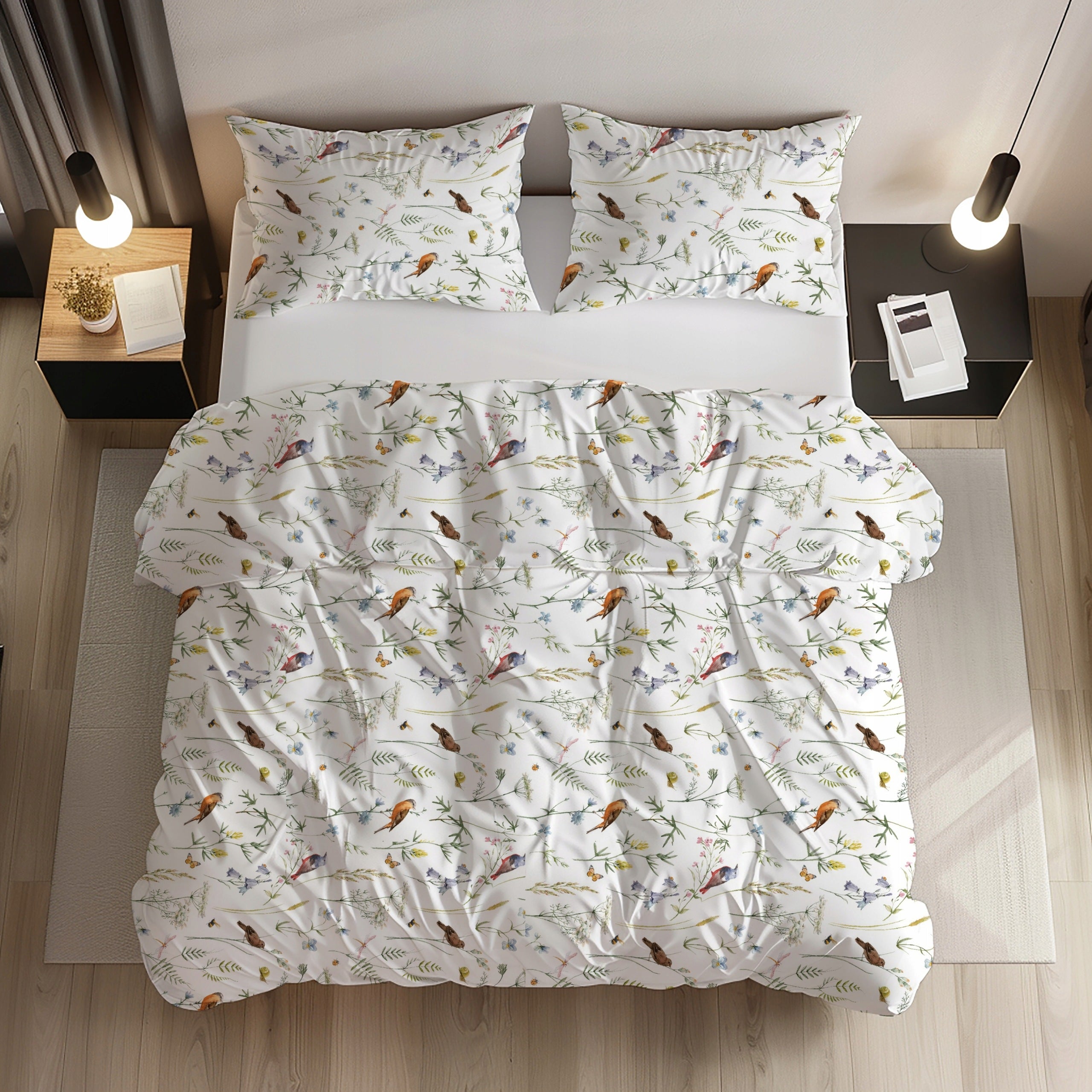 Bedding set 160x200 cm Cotton patterns double-sided birds Packaging status original