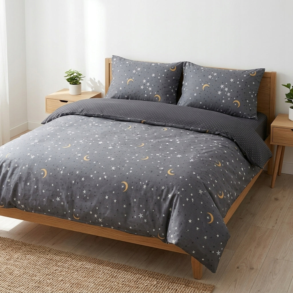 Bedding set 3-cz 160x200 + 2*70x80 cotton grey stars moon night