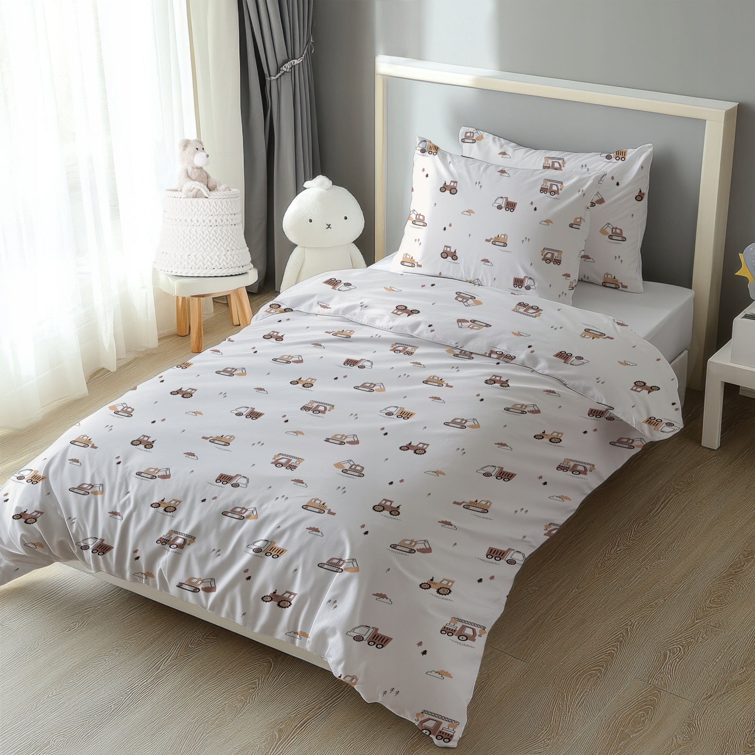 Bedding set Cotton 140x200 Pattern: Excavators beige Comforter cover width 140 cm
