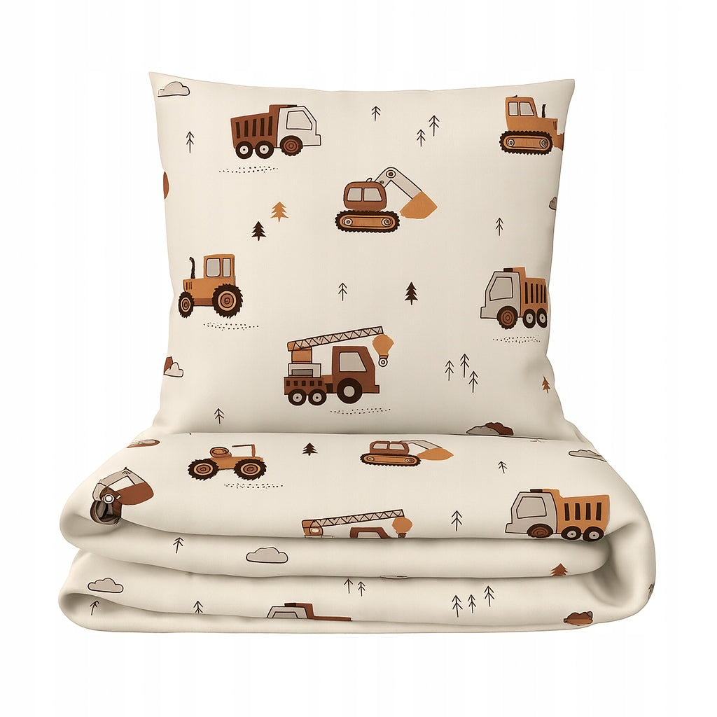 Bedding set Cotton 140x200 Pattern: Excavators beige