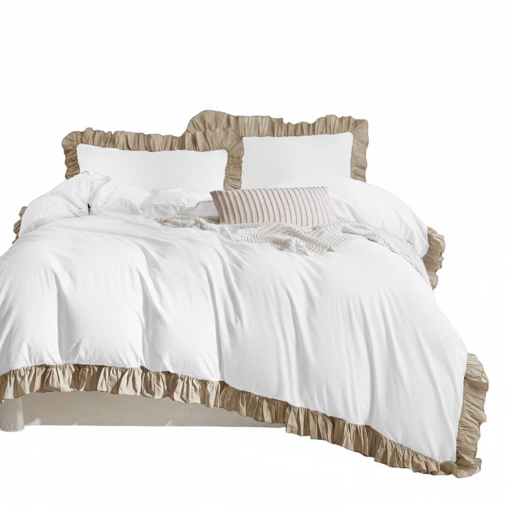 Bedding with Falbanka 200x220 White and Walnut Bedroom Elegant Premium