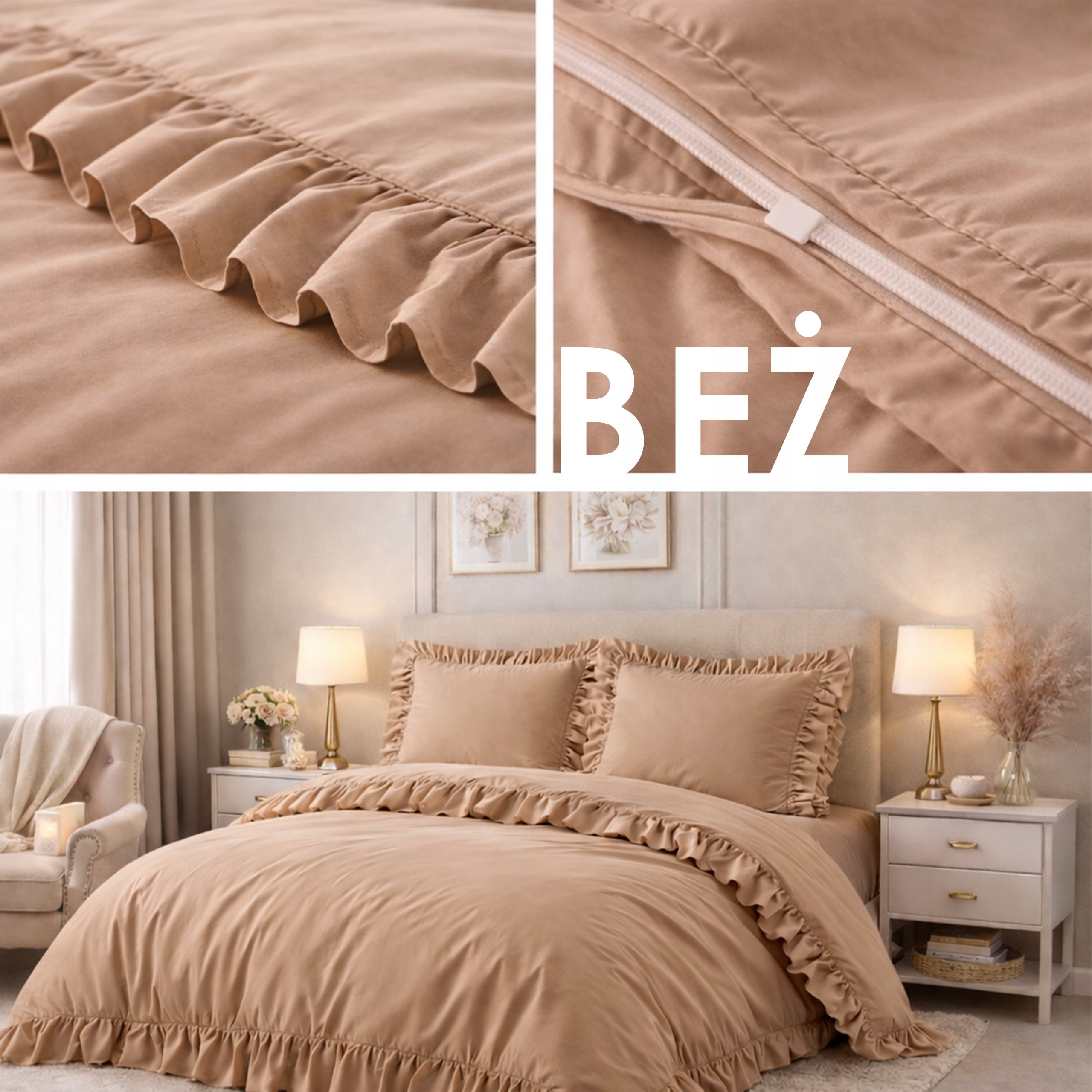 Bedding with frill 200x220 +2 pillowcases PREMIUM bedding set cozy Quilt dimensions 220x200cm