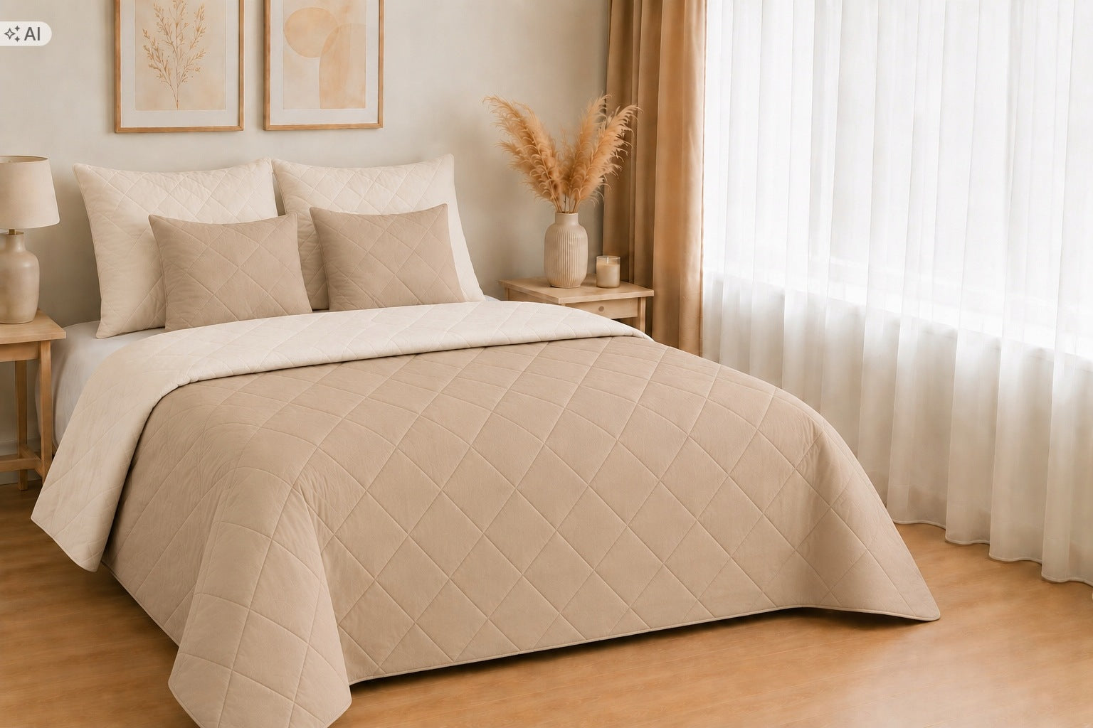 Bedspread 120x200 QUILTED DOUBLE-SIDED Kapa plaid Beige with ecru Manufacturer code Narzuta dwustronna