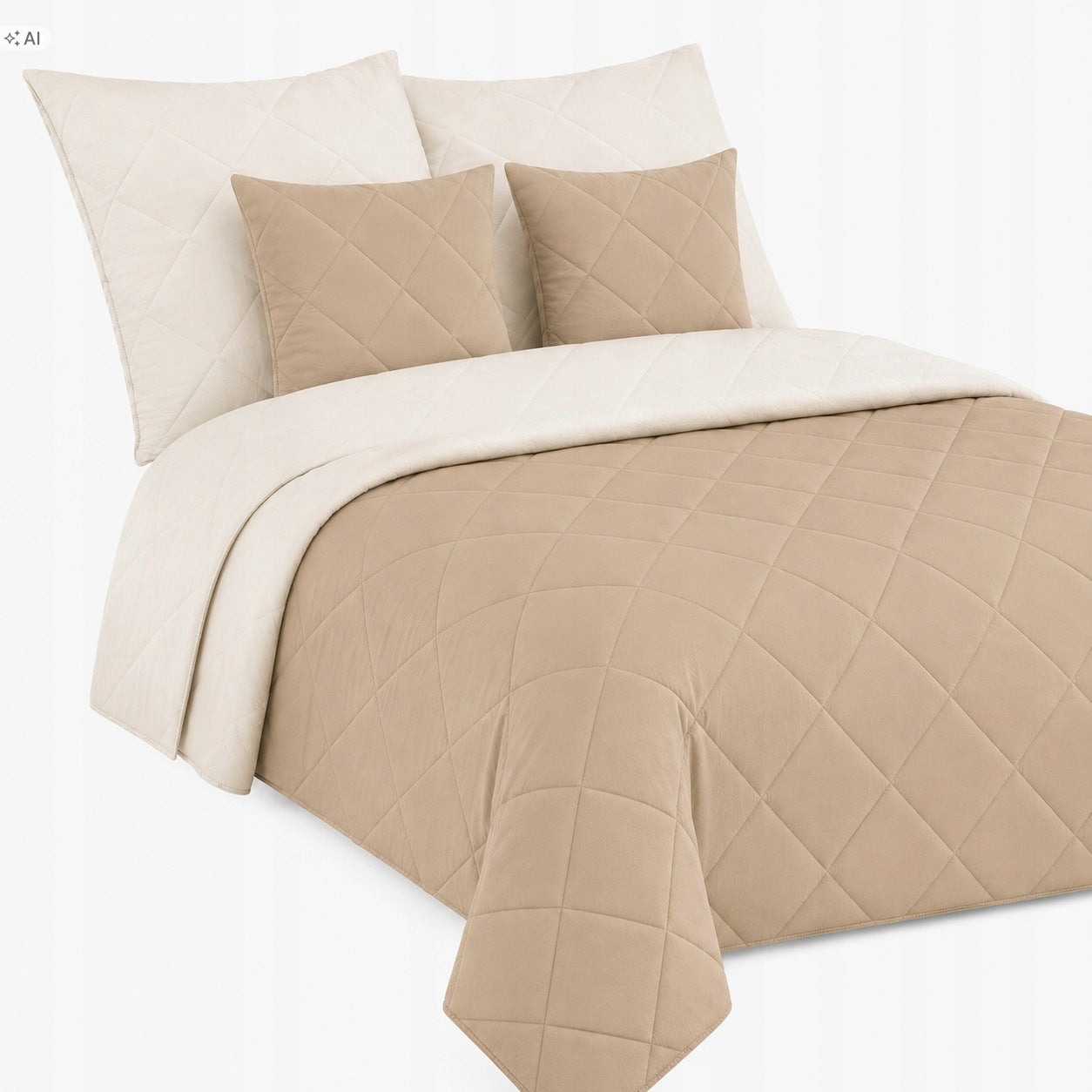 Bedspread 120x200 QUILTED DOUBLE-SIDED Kapa plaid Beige with ecru