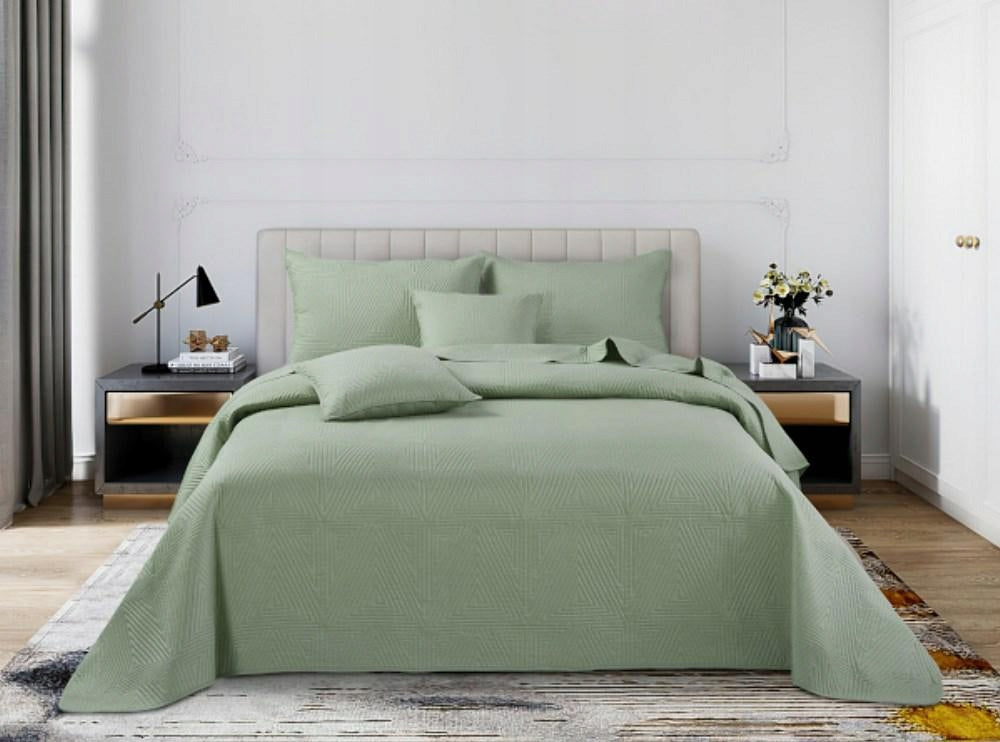 Bedspread 140x200 Trio sage geometric