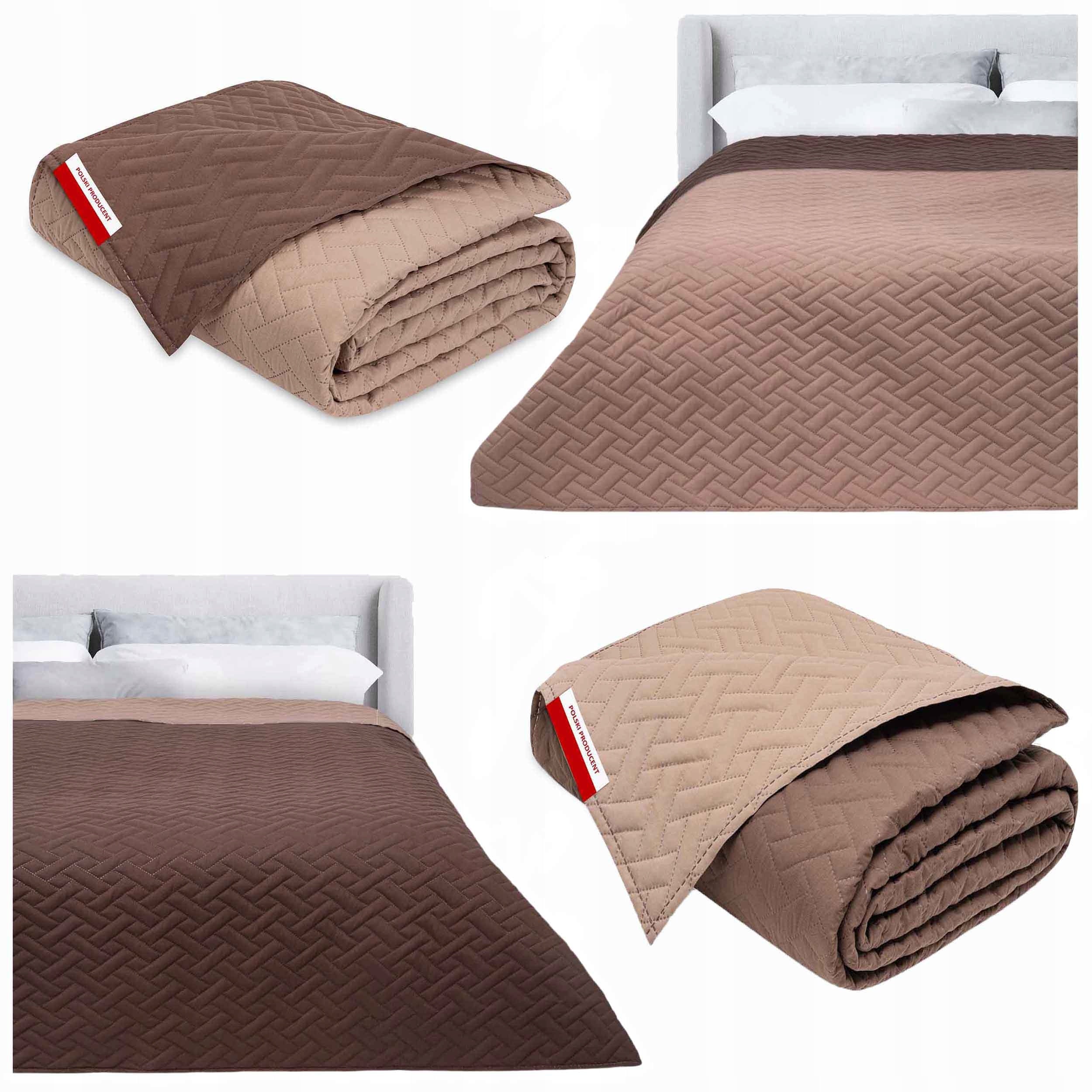 Bedspread 160x200 Double Sided Quilted For Gift Beige Brown