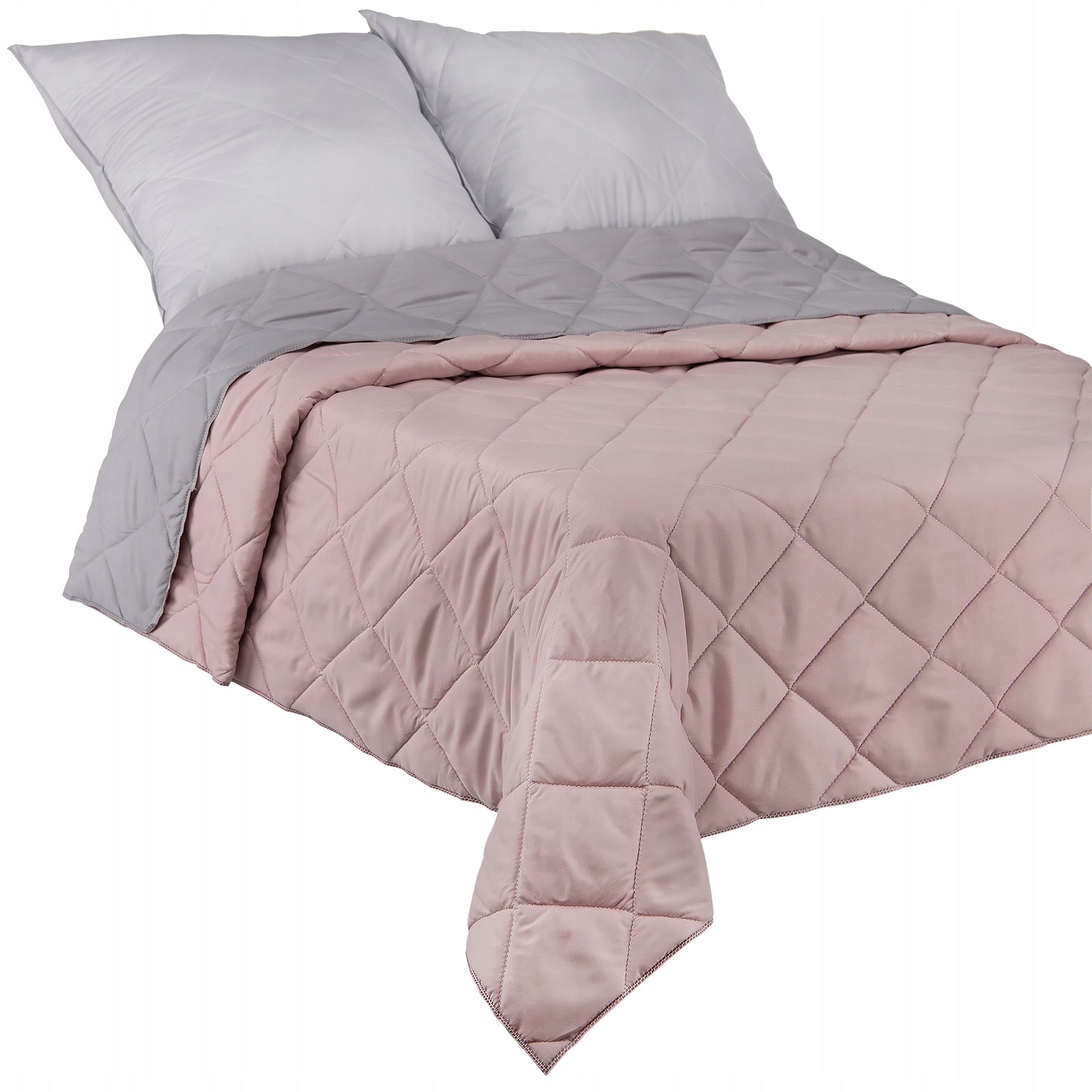Bedspread 160x200 QUILTED DOUBLE SIDED Kapa plaid Powder pink with gray