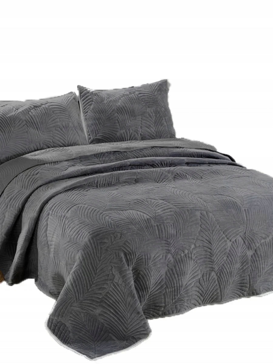 Bedspread 160x200 Quilted Velour Velvet Colors Pattern LEAVES