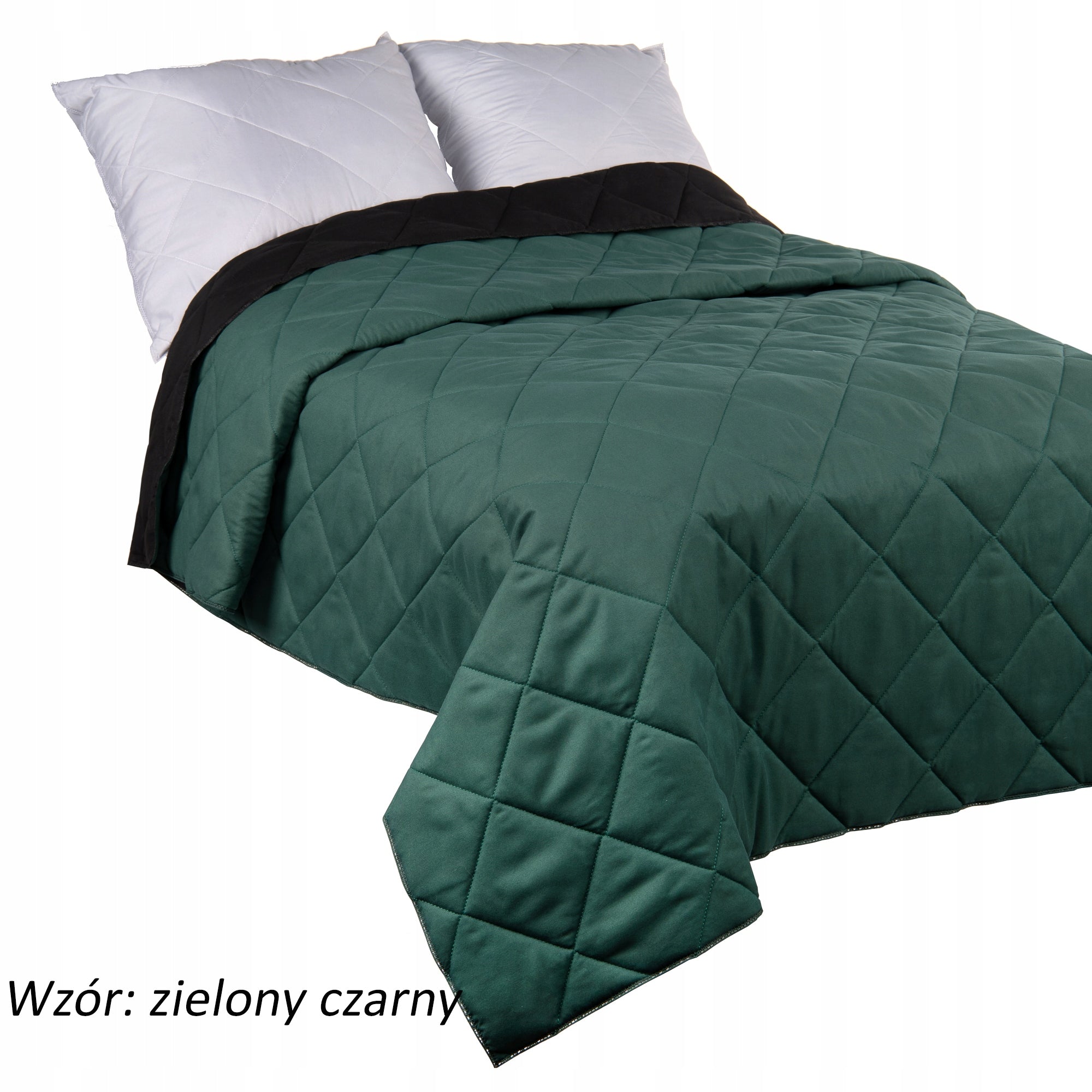 Bedspread 200x220 QUILTED DOUBLE-SIDED Kapa plaid Black with green Brand Polskie Tkaniny