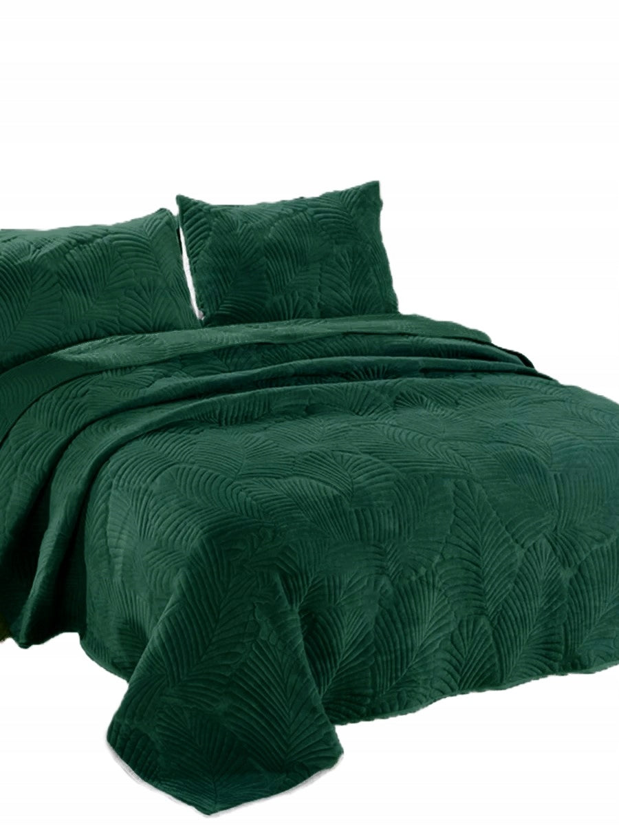 Bedspread 200x220 Quilted Velour Velvet Colors Pattern LEAVES