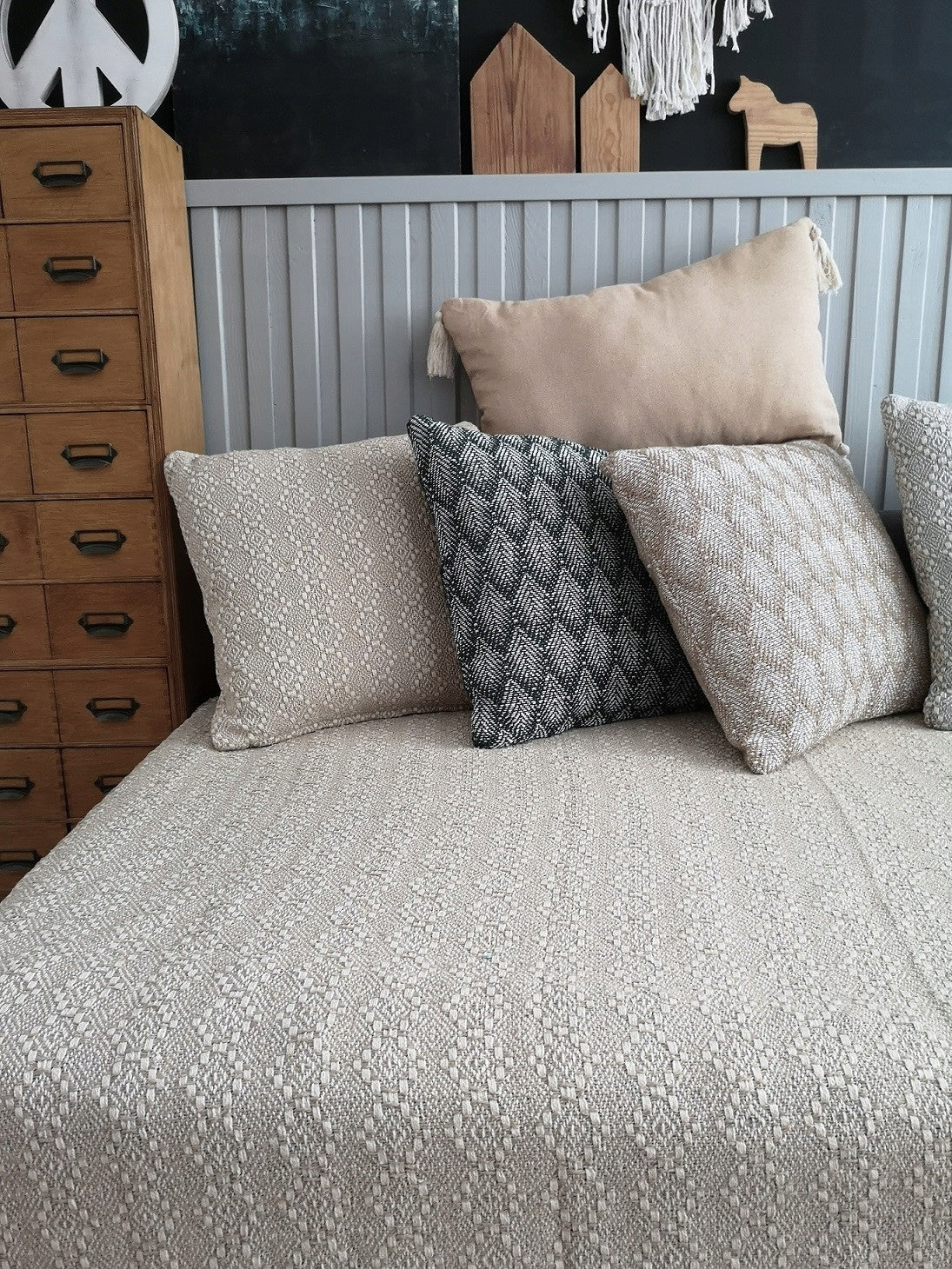 Bedspread Liv cotton 200x220 cap geometric boho tassels ecru beige EAN (GTIN) 5906670512049