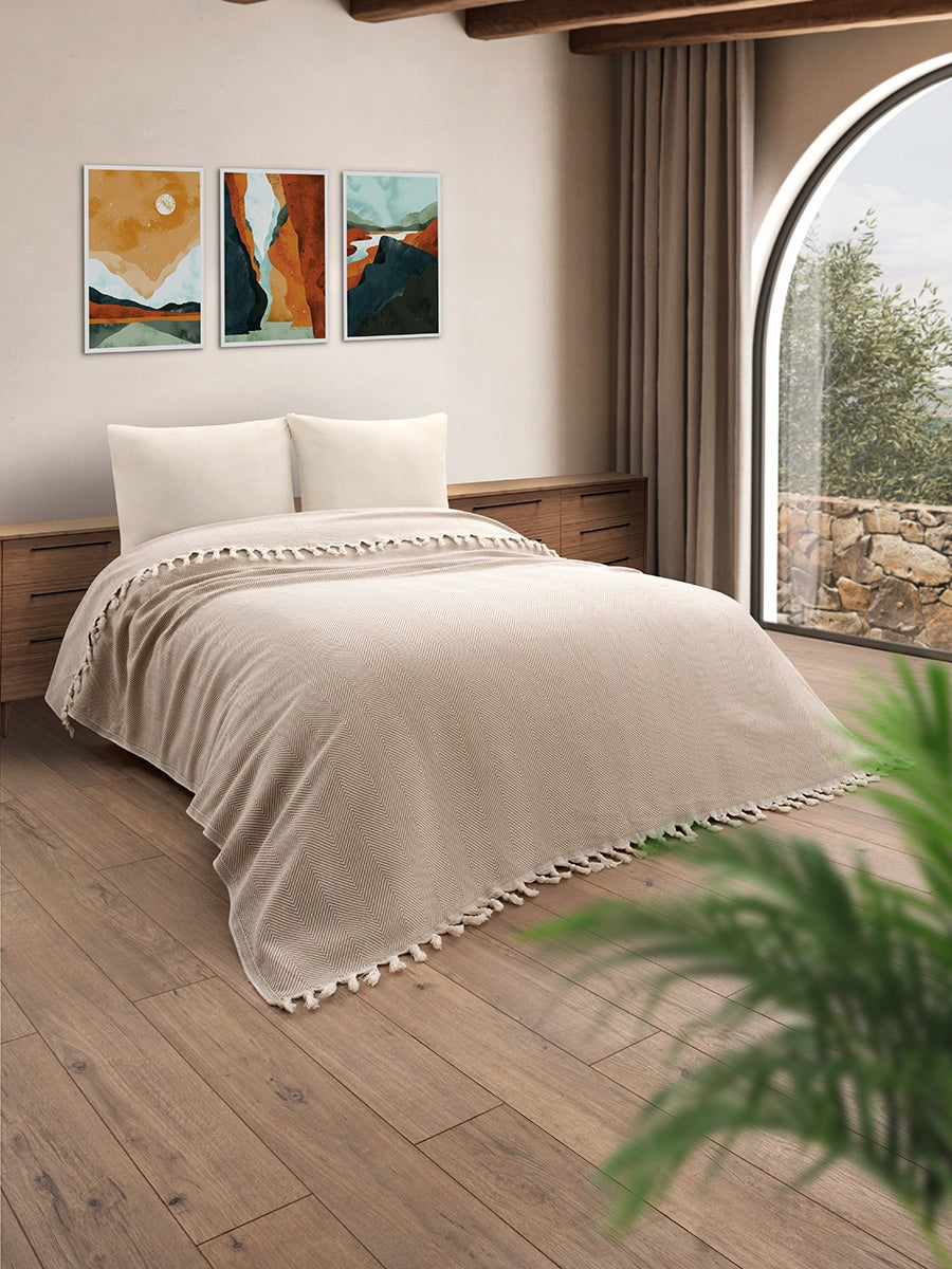 Bedspread couch beach picnic cotton 180x200 MIREN beige Manufacturer code 3947