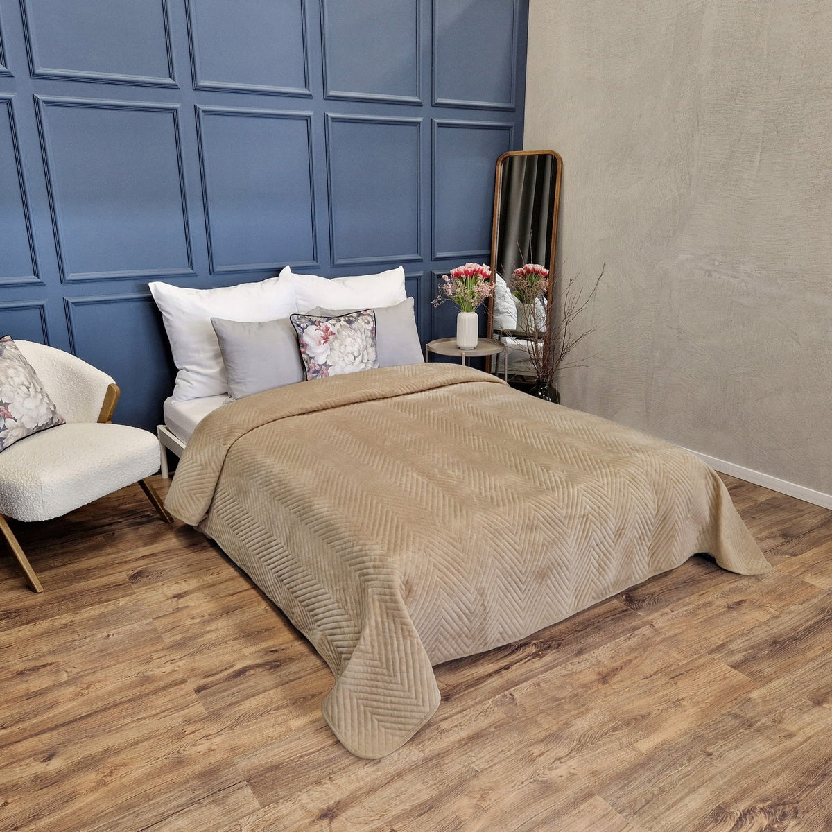 Bedspread sofa 170x210 VELOUR velvet quilted cap Caden BEIGE Packaging status original
