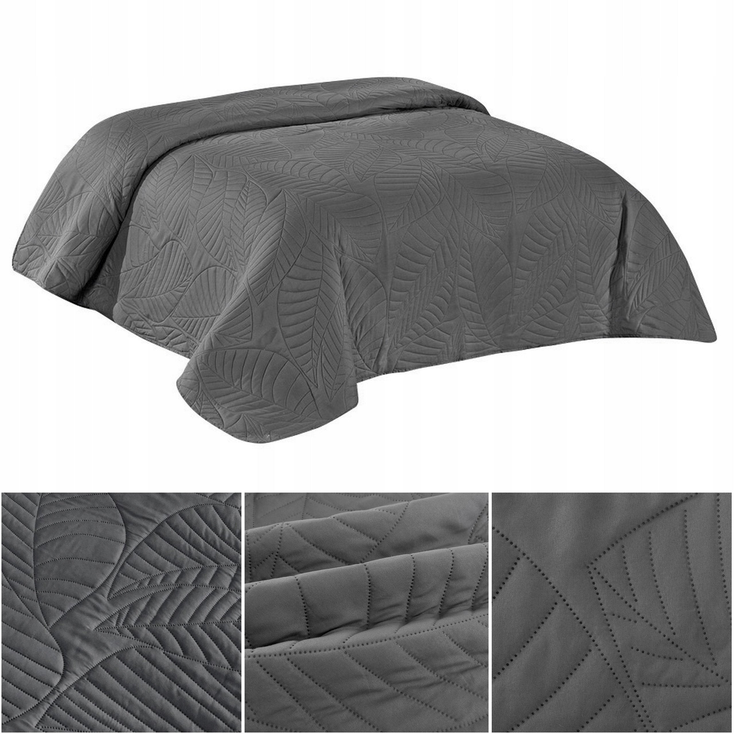 Bedspread sofa 200x220 QUILTED in leaves microfiber Corrado GRAPHITE