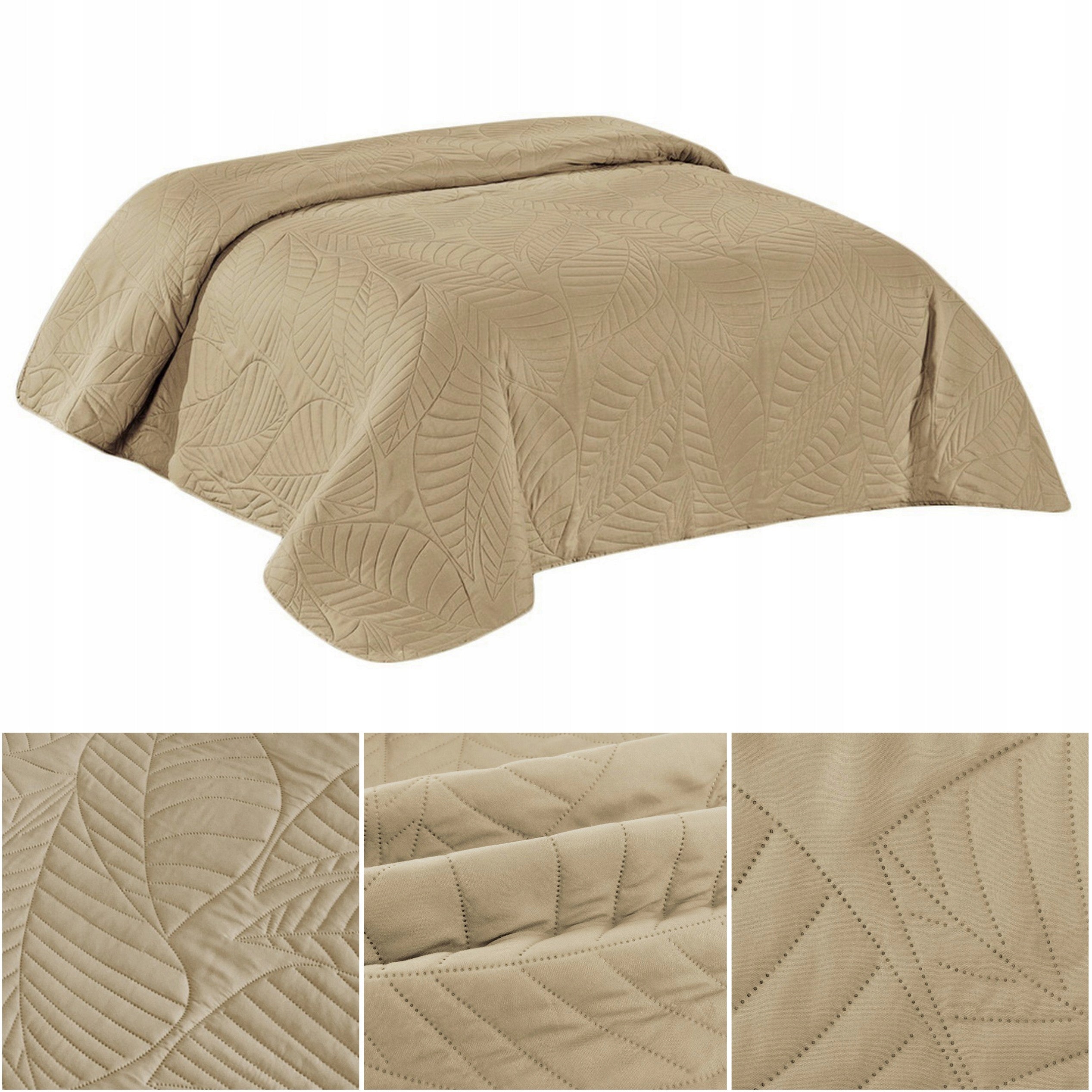 Bedspread sofa 220x240 QUILTED in leaves microfiber Corrado BEIGE
