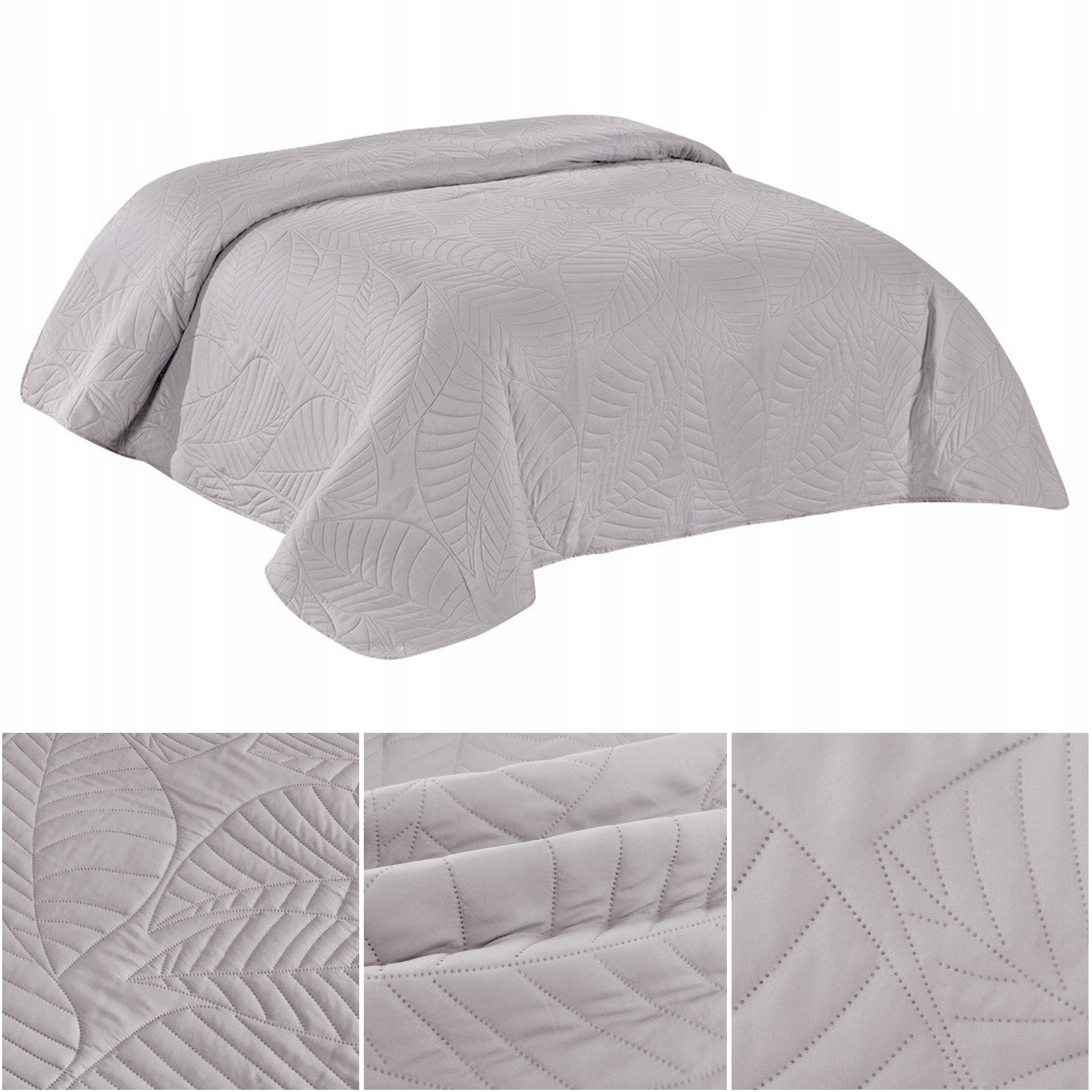 Bedspread sofa 220x240 QUILTED in leaves microfiber Corrado SILVER