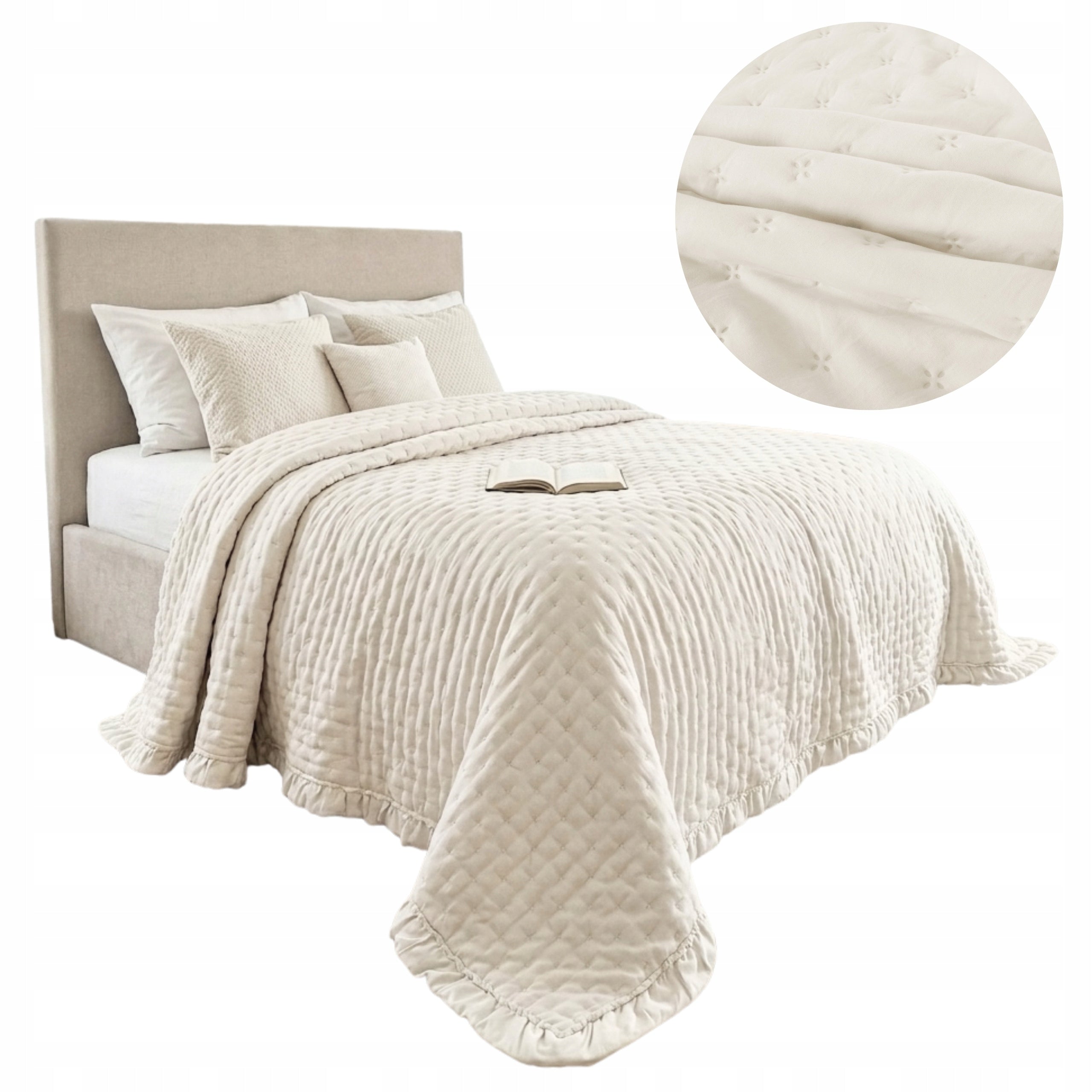Bedspread sofa bed quilted sofa with FRILL 200x220 cream Celia