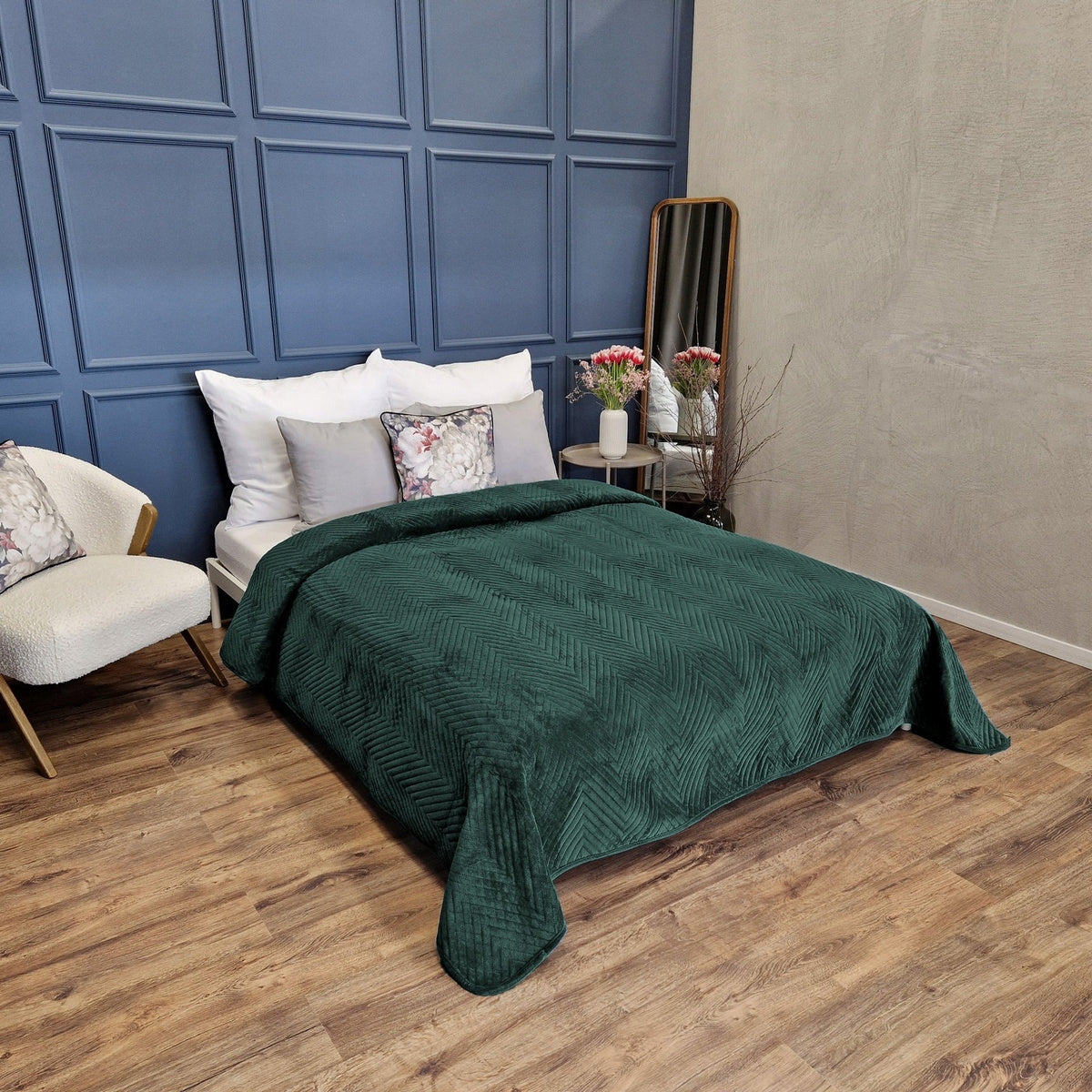 Bedspread sofa cape 200x220 quilted herringbone VELOUR Caden GREEN Packaging status original