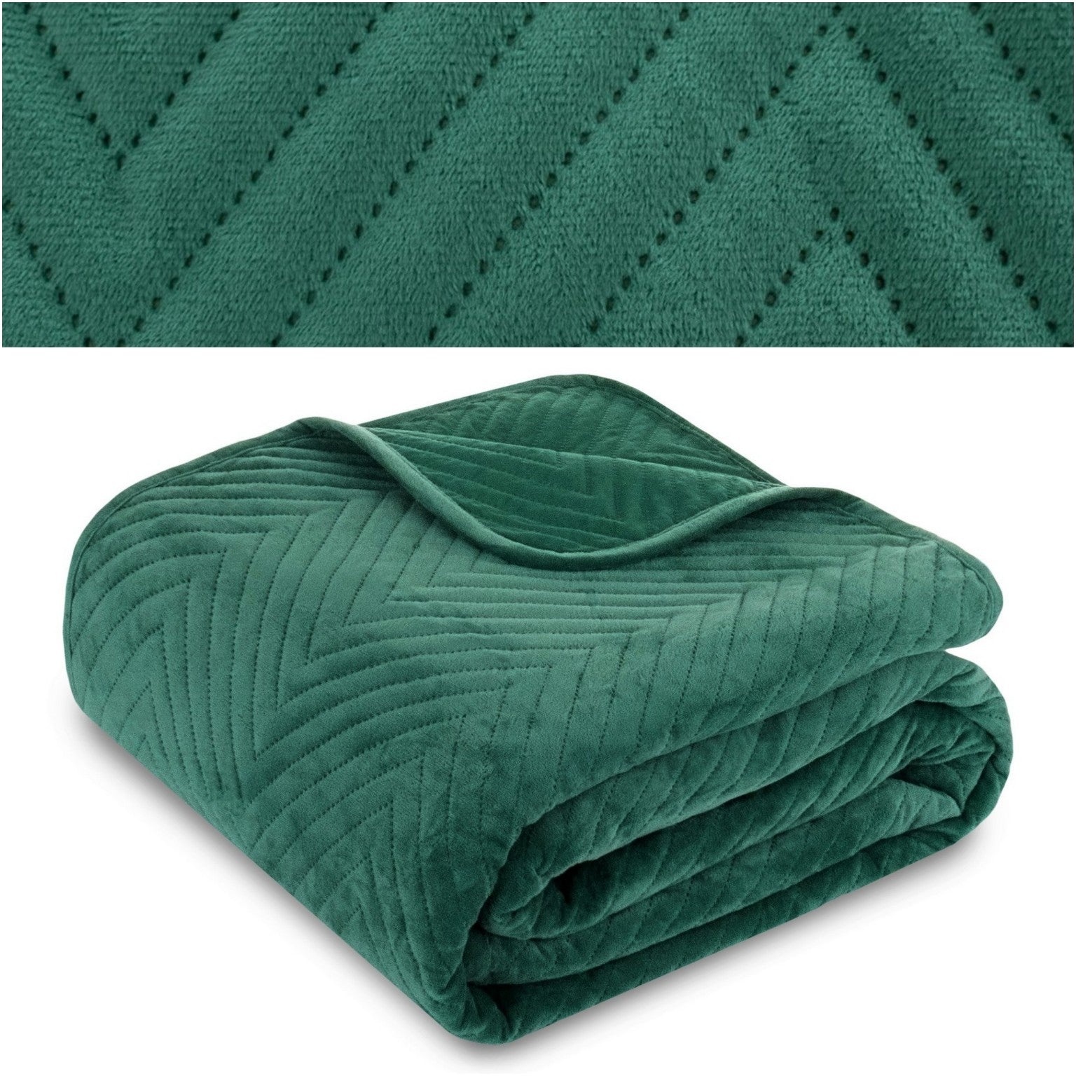 Bedspread sofa cape 200x220 quilted herringbone VELOUR Caden GREEN