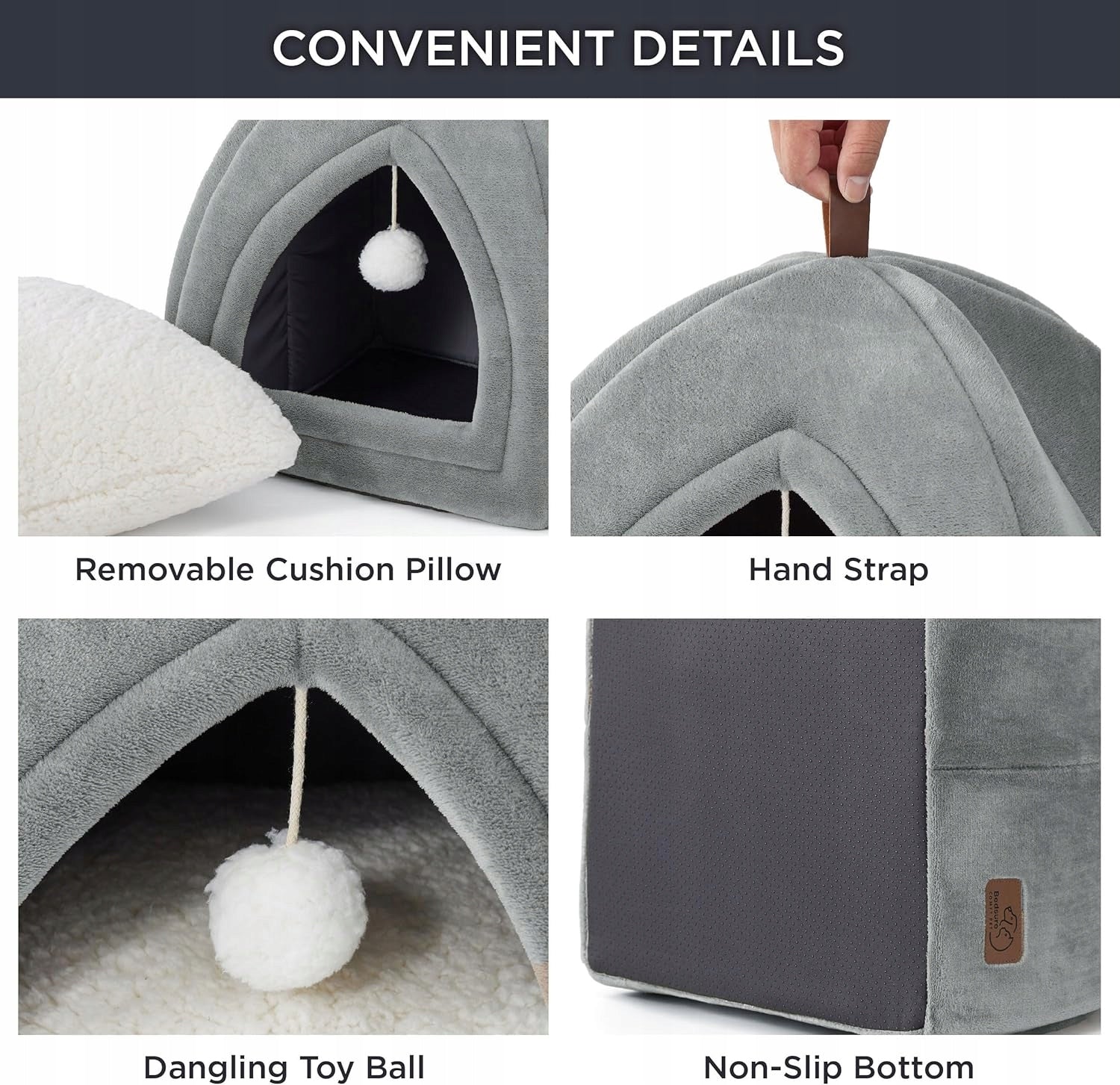 Bedsure Cat Bed Igloo 40x40x40 cm Booth Folding House Grey Brand Bedsure