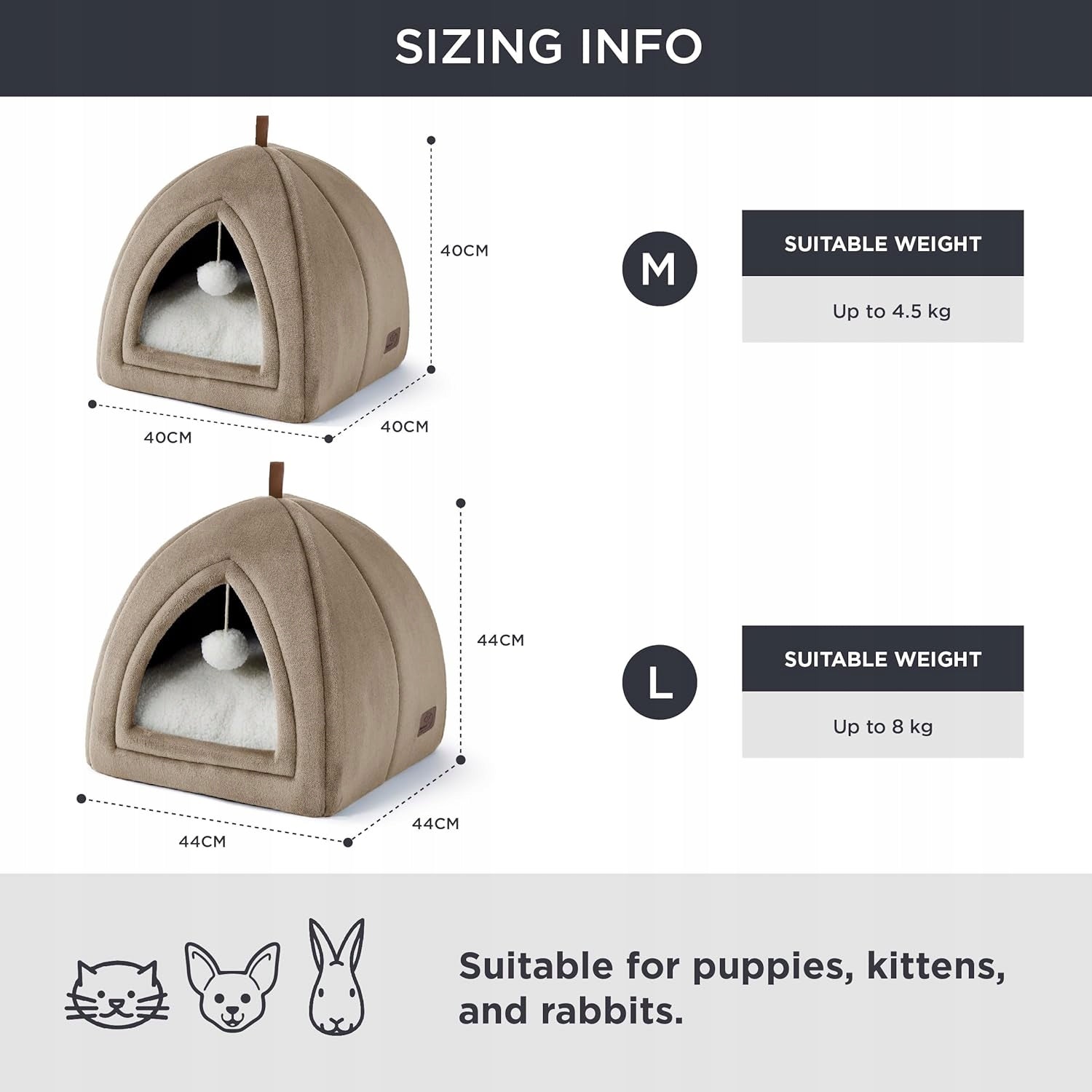Bedsure Cottage Cat Bed 2in1 44x44 cm Folding Cave with Pillow Length 44 cm