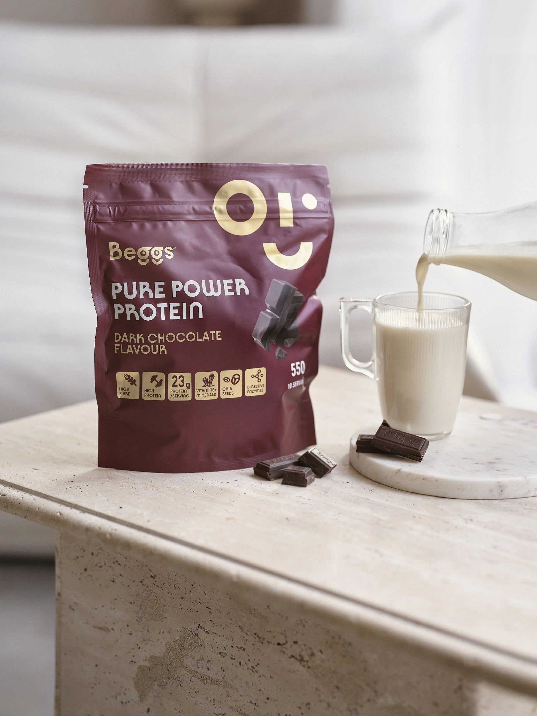 Beggs Pure Power Protein Dark Chocolate 550g Packaging status original