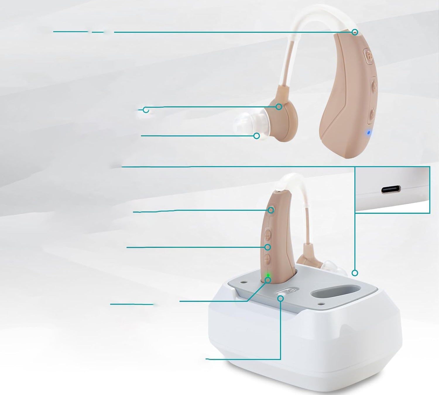 Behind-the-ear digital rechargeable hearing aid WEIYII VHP-1030 modes adjustment Medical device no