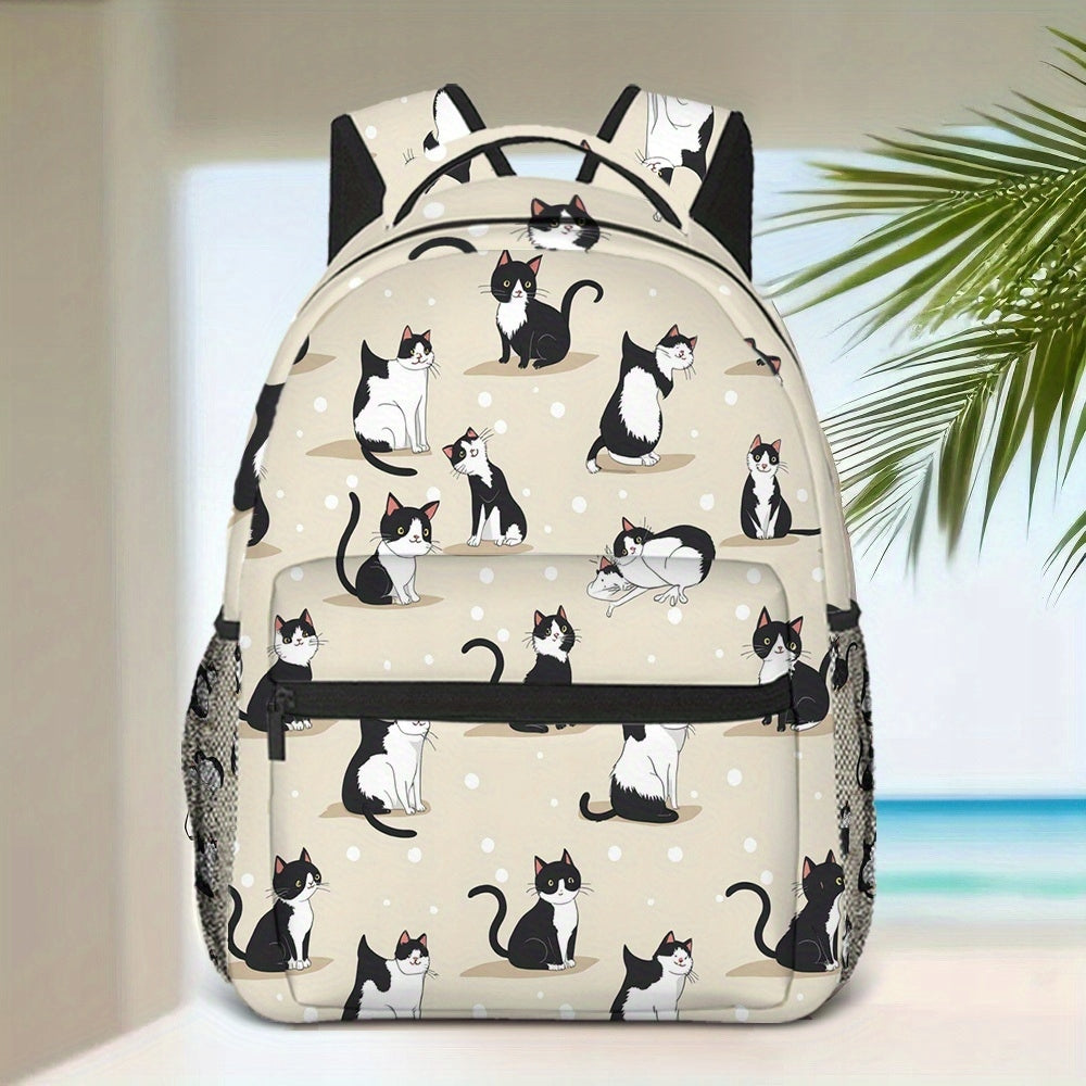 Beige Black Striped Cat Backpack for School, Work, or Travel
