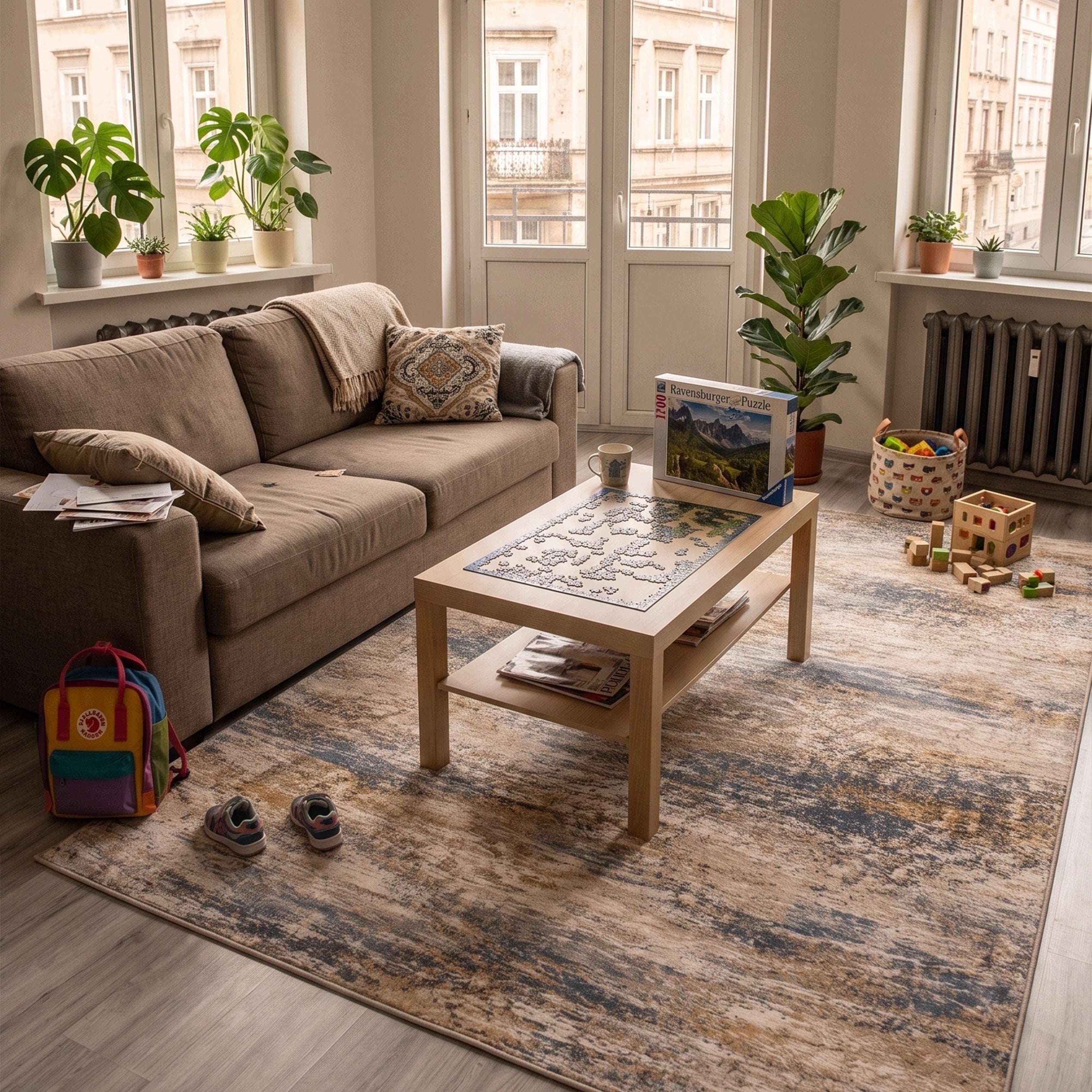 Beige Living Room Rug 160x200 Modern NOVO Marble Non-Slip Soft Brand Strado